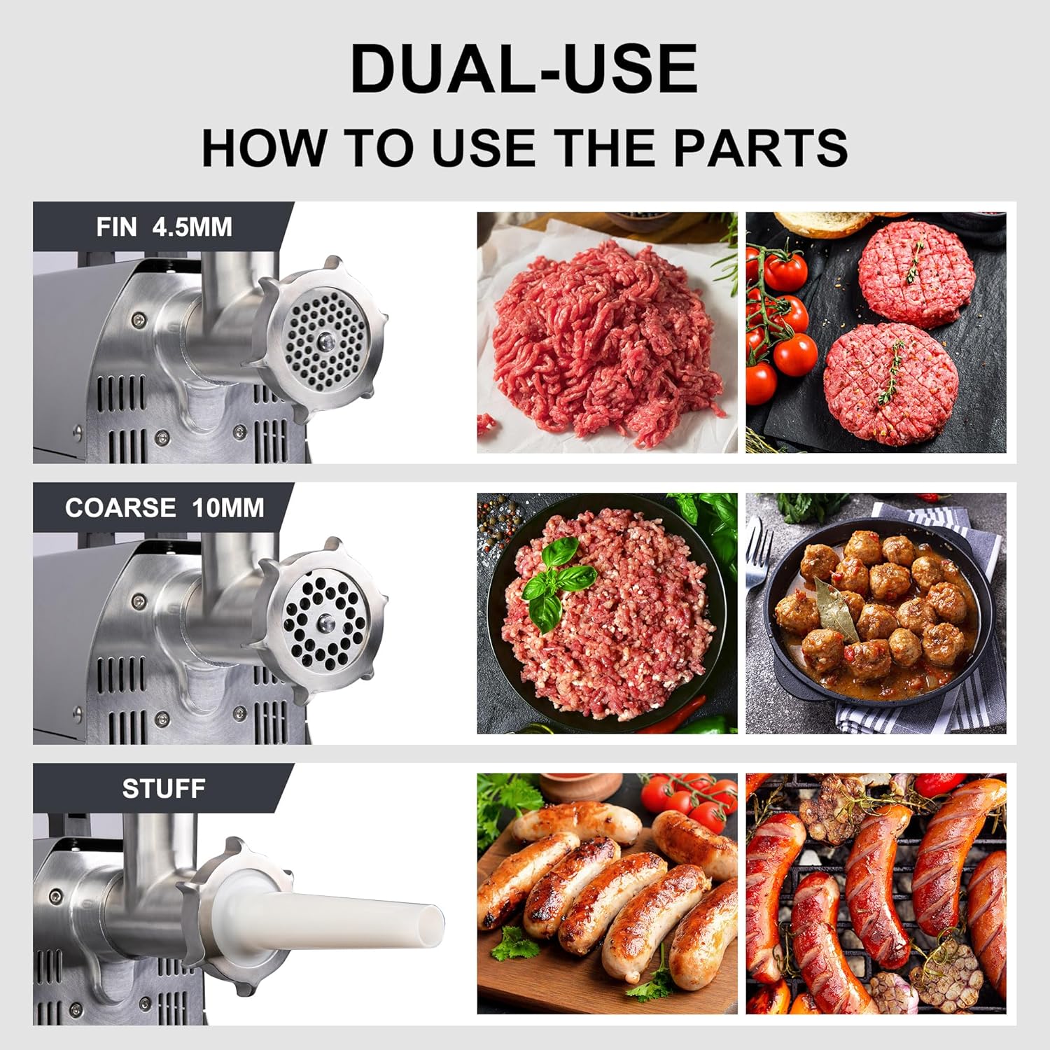 Electric Meat Grinder Machine, #8 Meat Grinders for Home Use, 0.4HP 260lbs/H Stainless Steel ETL Approved Heavy Duty Meat Mincer with Sausage Snuffer Tube