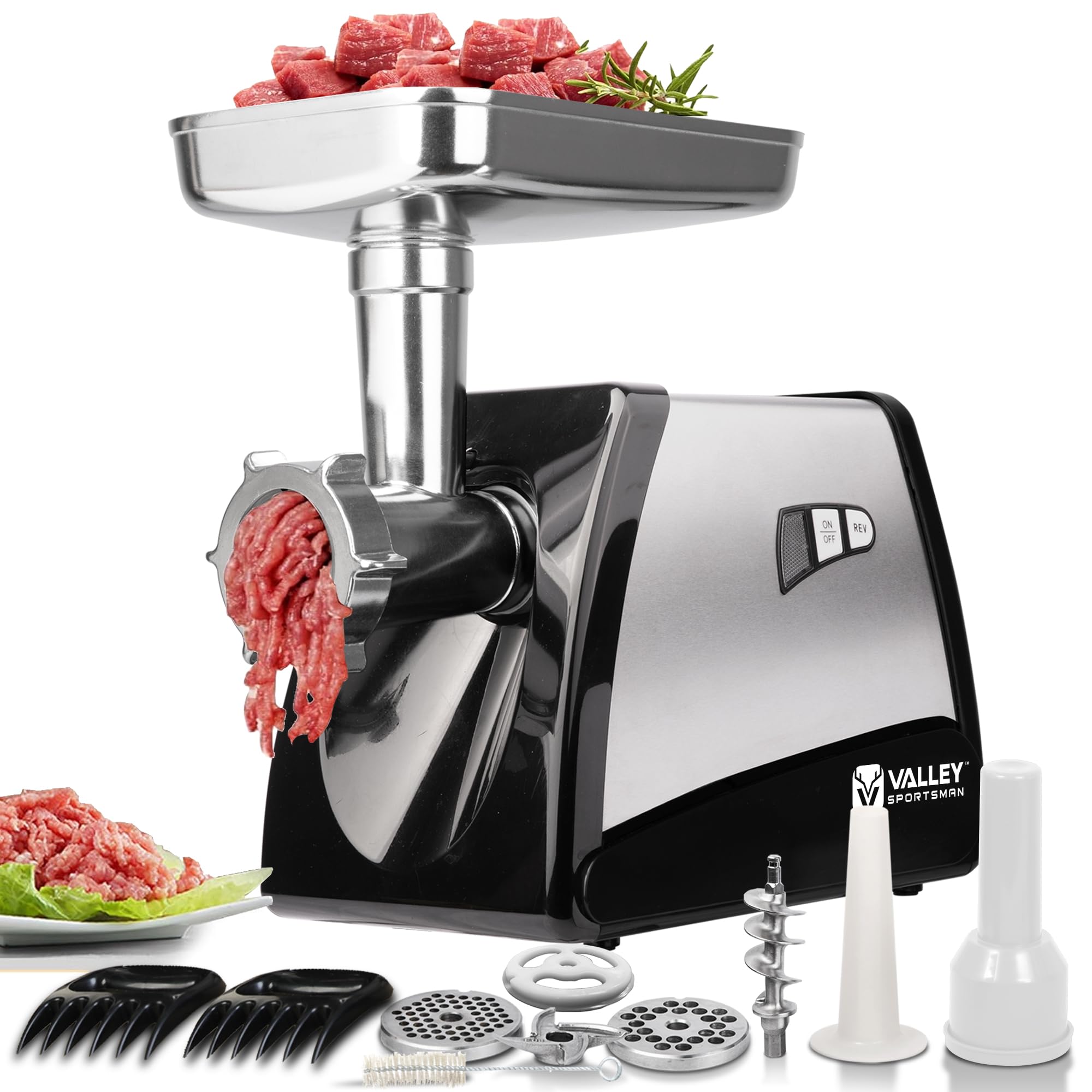 Electric #8 Meat Grinder - ETL Approved Meat Grinder, 3/4 HP, Meat Grinders Machine with Stainless Steel Blade, 3 Grinding Plates, 2 Meat Claw, Sausage Stuffer Tube for Home Kitchen Use, Black