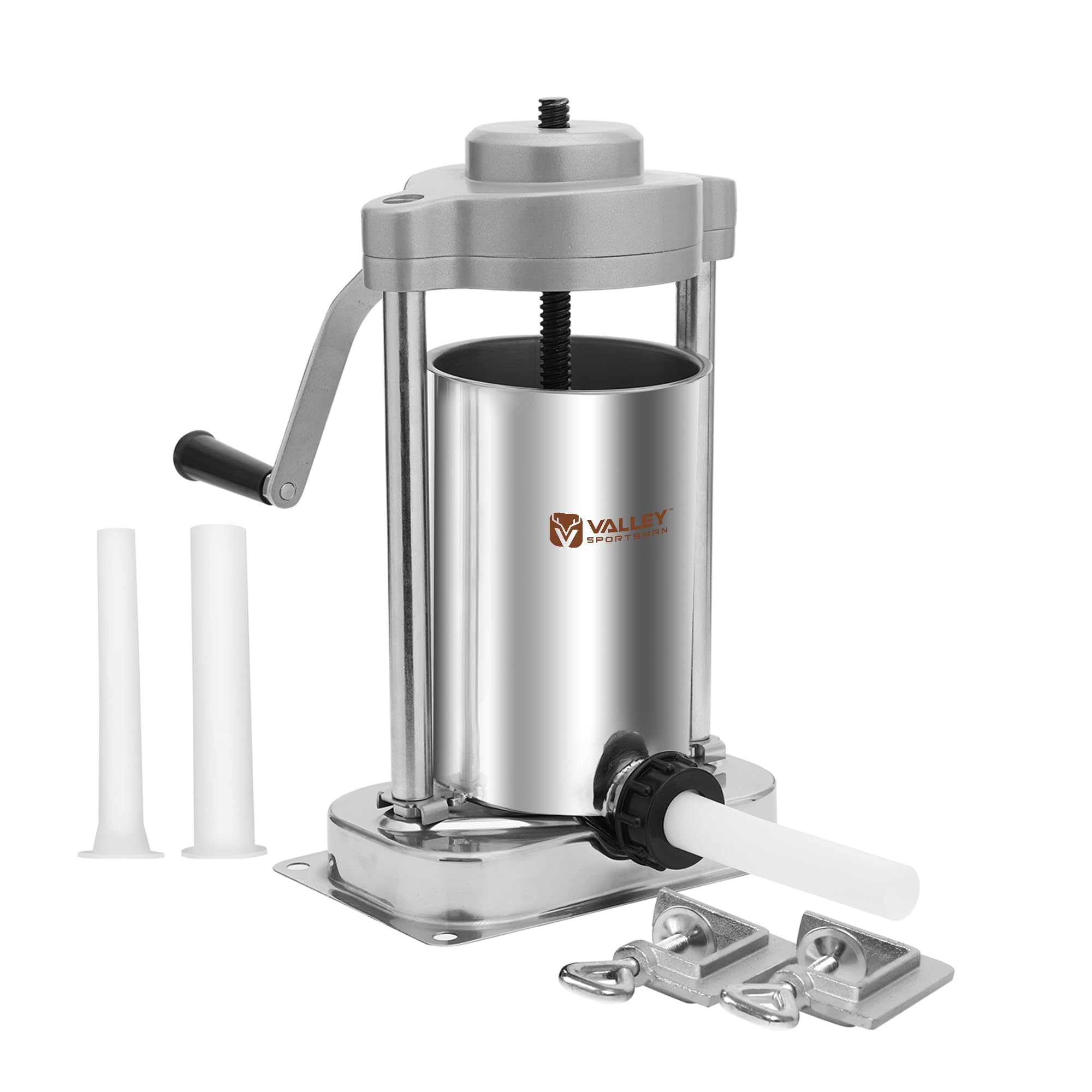 Sausage Stuffer Manual, 5 lbs Capacity Stainless Steel Vertical Sausage Maker with Plastic 3 Stuffing Tubes, Sausage Filling Machine for Home Kitchen Restaurant Commercial, Silver