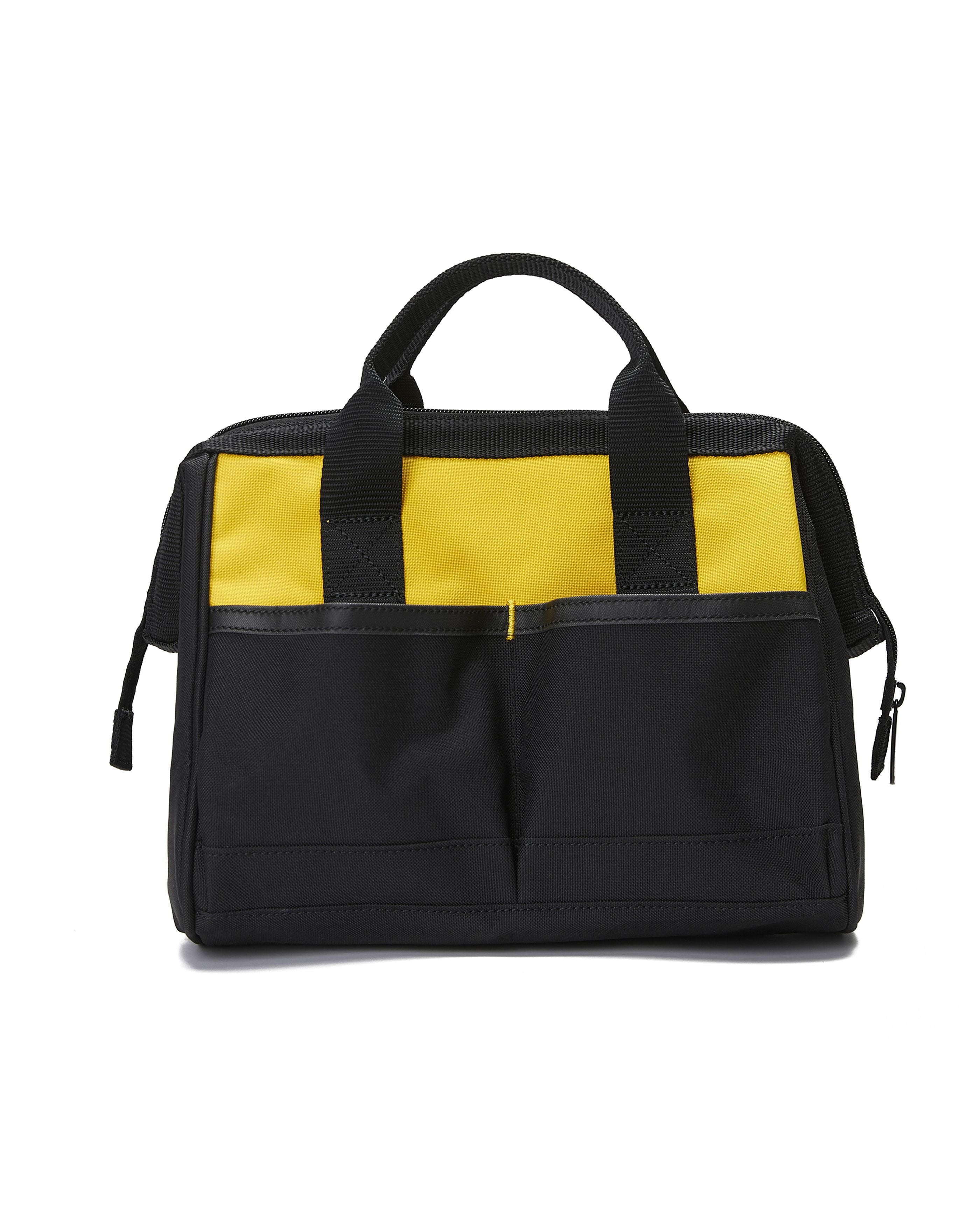 Tool Storage 12 in., 4 Pockets, Black and yellow, 600-D Polyester, Tool Bag, Large Open Main Compartment, Webbing Handle