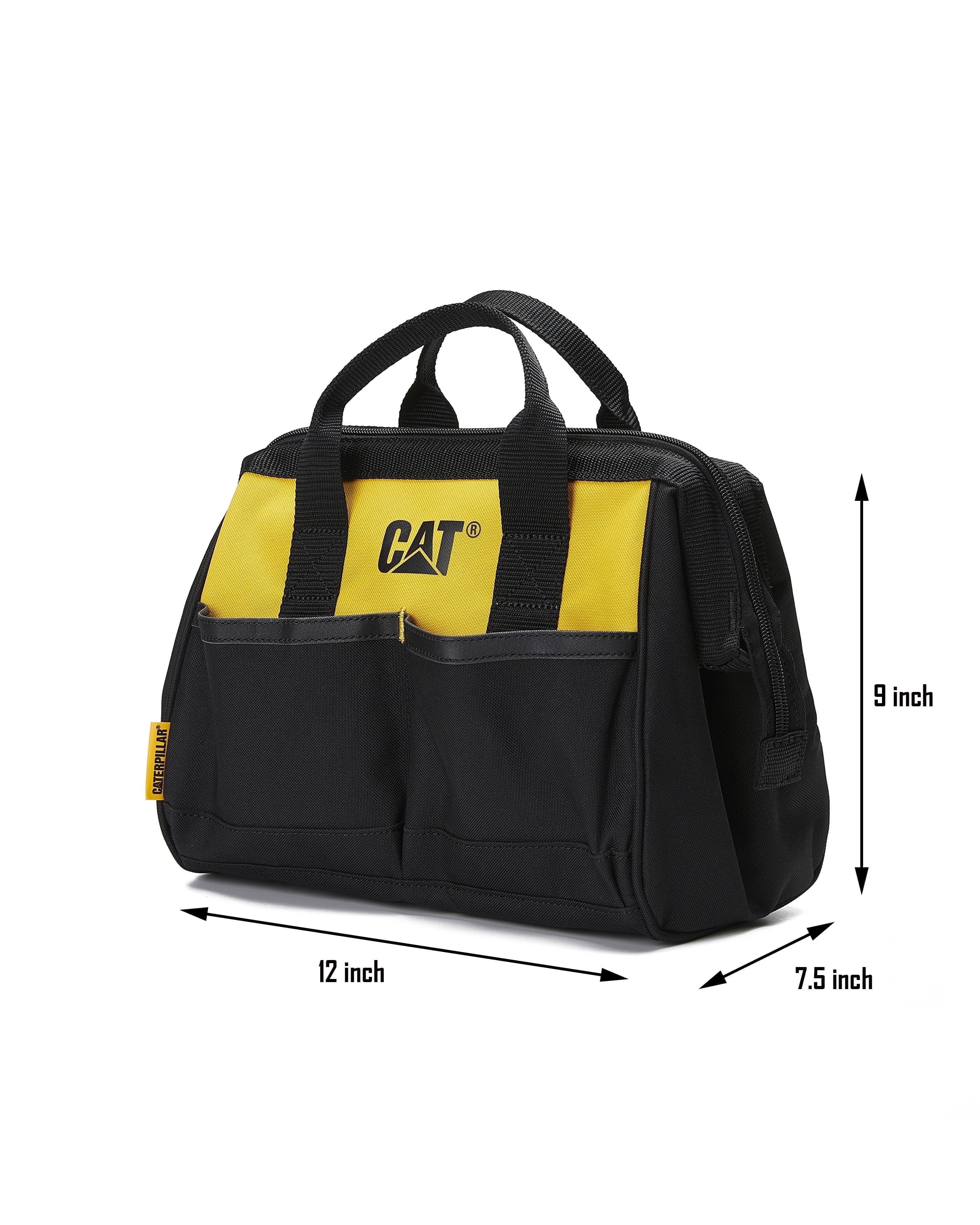 Tool Storage 12 in., 4 Pockets, Black and yellow, 600-D Polyester, Tool Bag, Large Open Main Compartment, Webbing Handle