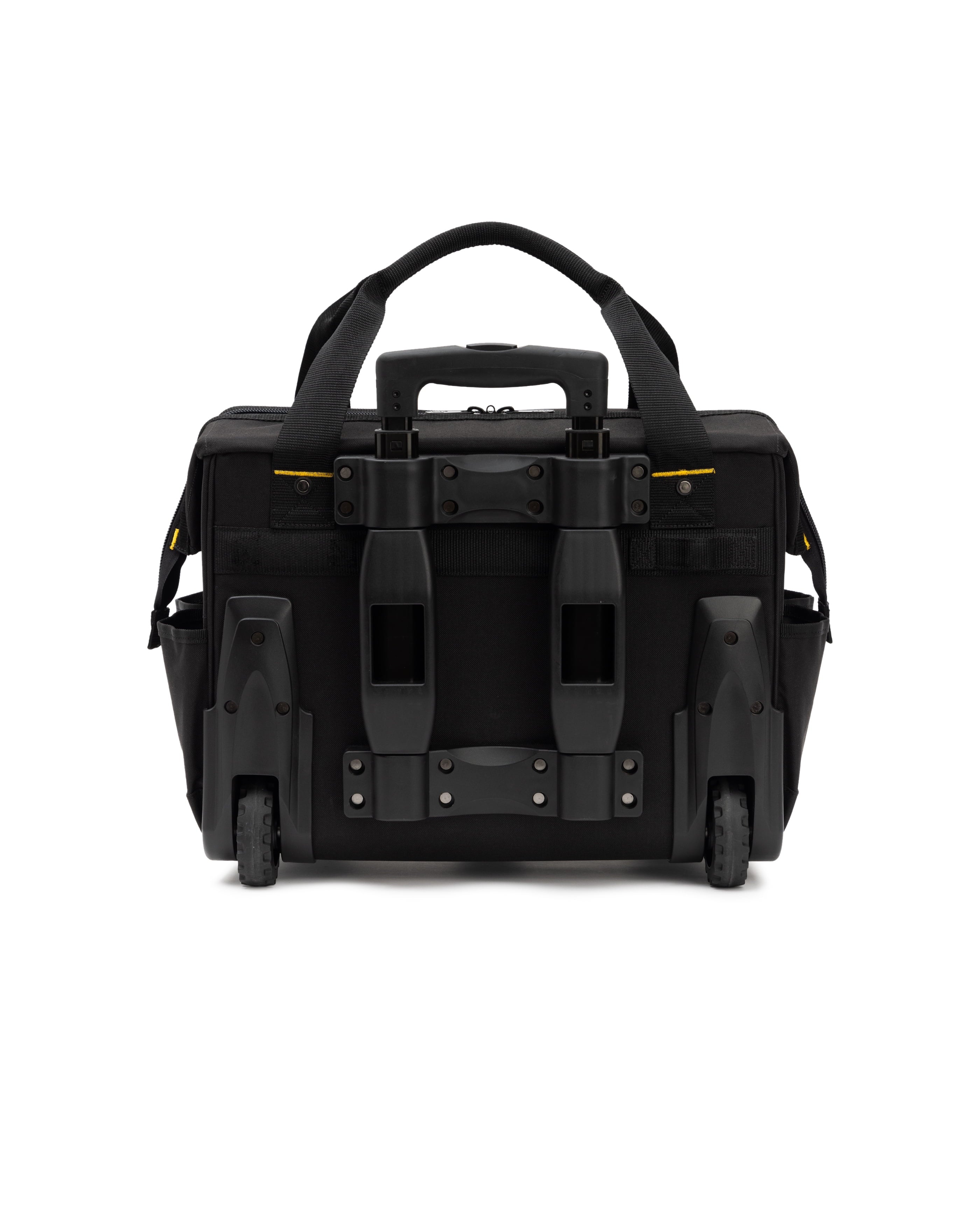 Tool storage, 18 in., 16 pockets, Black and yellow, 600-D Polyester, Rolling tote bag , Heavy duty trolley and wheels