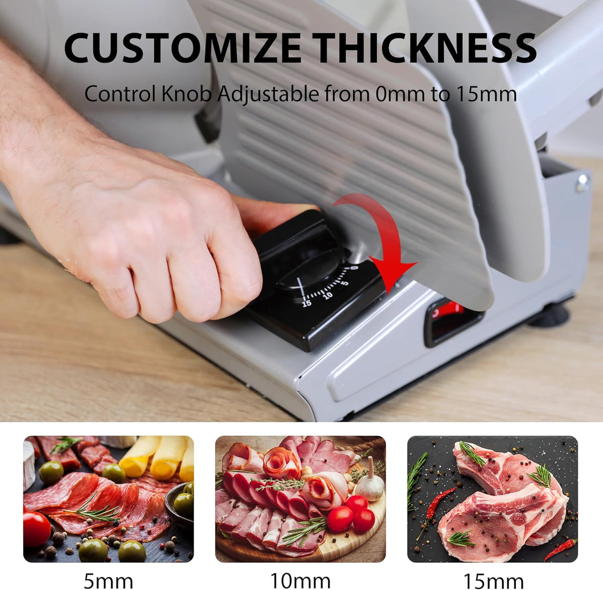 Valley Sportsman Meat Slicer Machine for Home - Electric Deli Meat Slicer with 7.5" Stainless Steel Blade, Adjustable Thickness Food Slicer Cuts Meat, Bread, Cheese, Easy to Clean, Black
