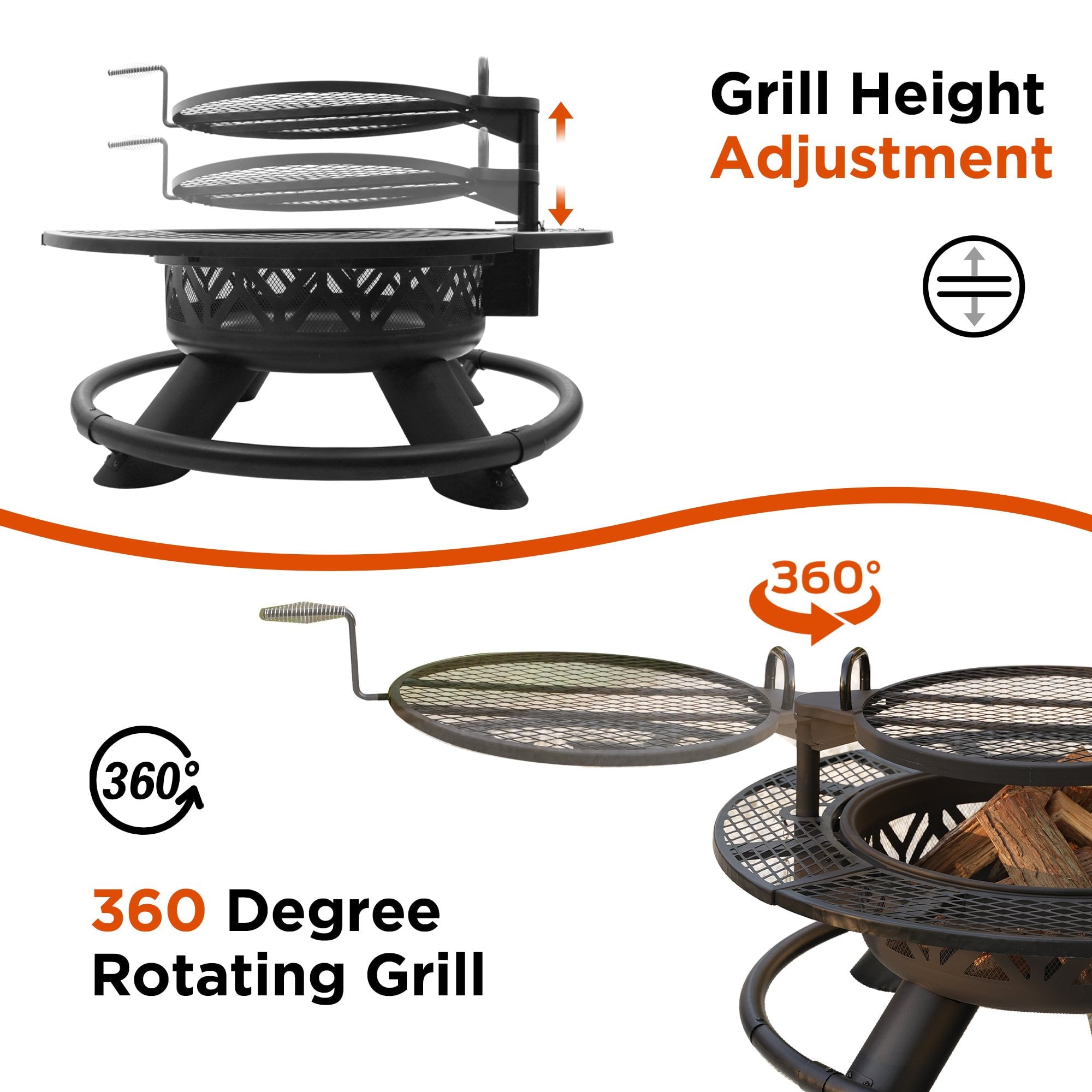 Red Mountain Valley 47" Wood Burning Fire Pit with 360 Adjustable Grill, Heavy-Duty Steel 2-in-1 Fire Pit & BBQ Table for Patio, Backyard, Camping, Cookout