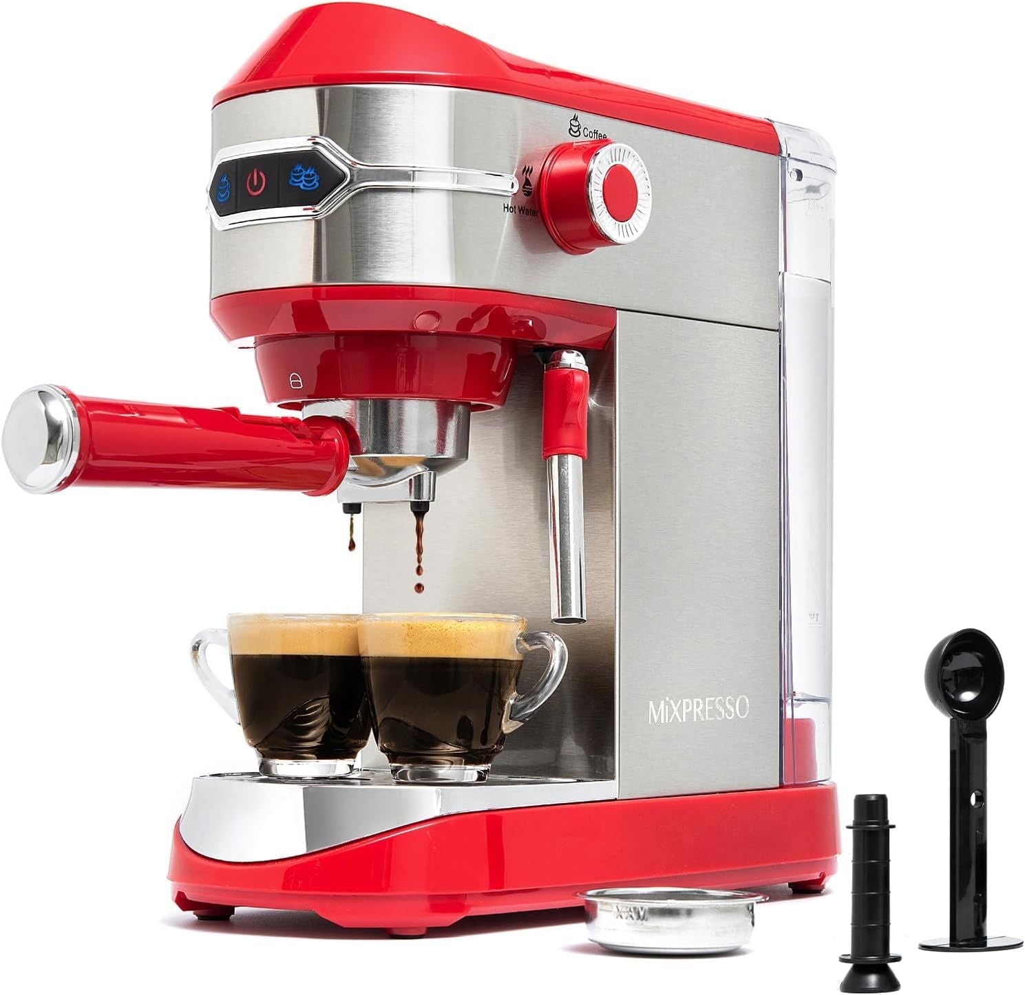 Mixpresso 15-Bar Automatic Espresso Machine with Milk Frother, 37 Oz, Red