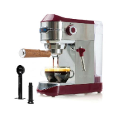 Mixpresso 15-Bar Automatic Espresso Machine with Milk Frother, 37 Oz, Red w/ Wood Handle