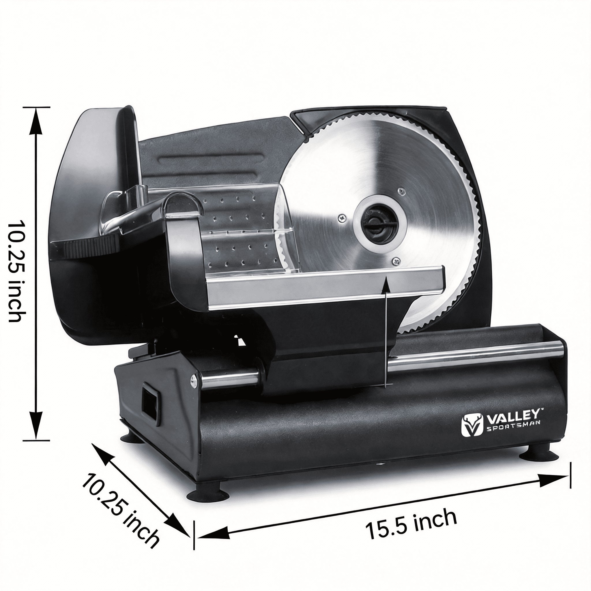 Valley Sportsman 7.5" Electric Meat Slicer w/Stainless Blade, 180W & Adjustable Thickness, Cuts Meat/Bread/Cheese