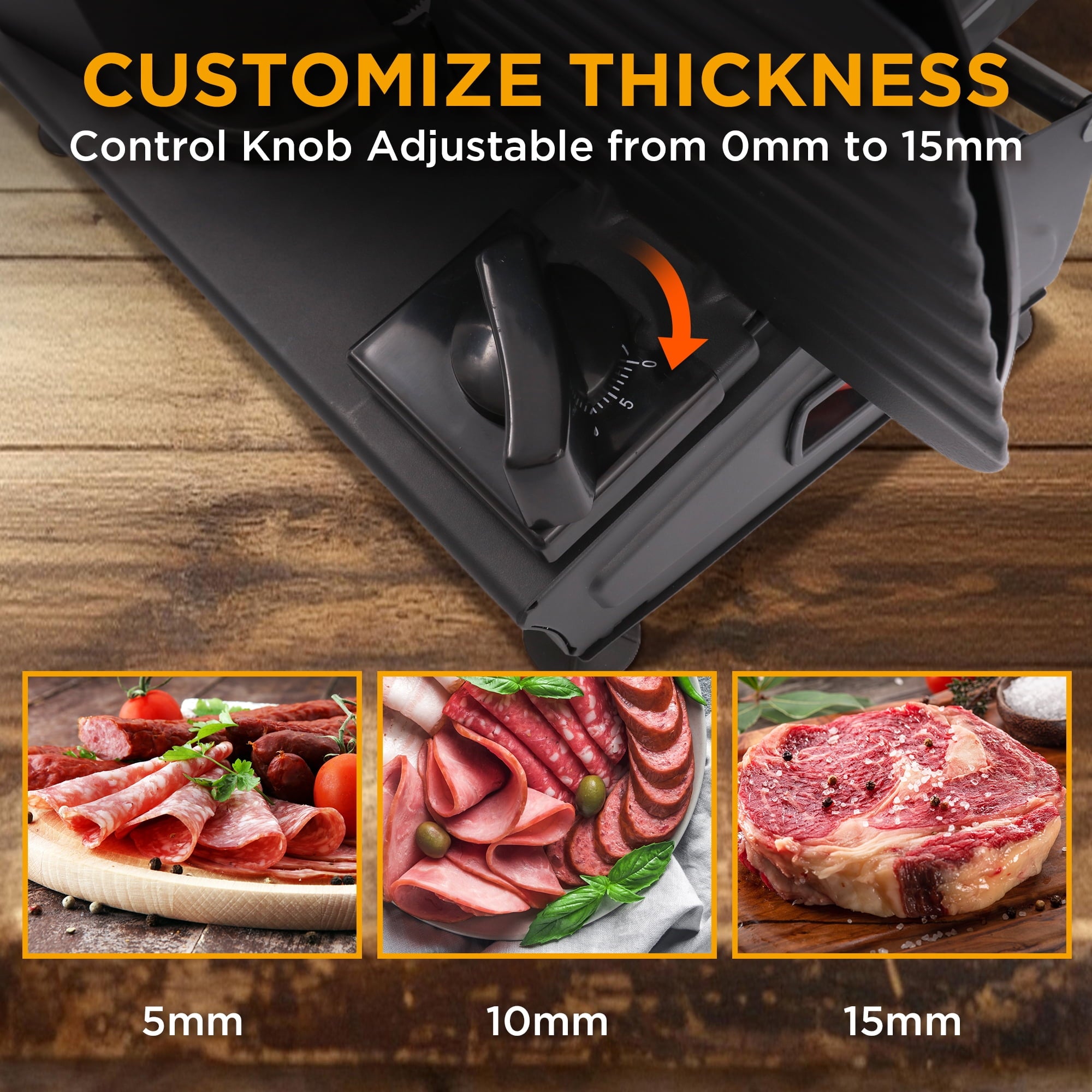 Valley Sportsman 7.5" Electric Meat Slicer w/Stainless Blade, 180W & Adjustable Thickness, Cuts Meat/Bread/Cheese