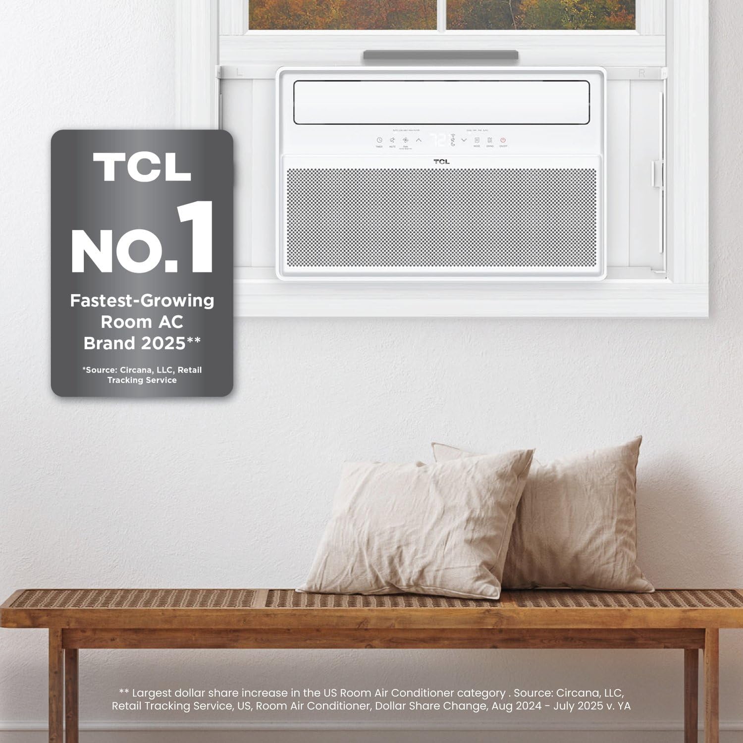 TCL 12,000 BTU Q-Series Smart Inverter Window AC, Ultra-Quiet 38dB Fan & 40dB Cooling, 38% Energy Saving, 3-Step Install, Open-able Window, Works with Smart Home Devices, Cools up to 550 Sq. Ft.