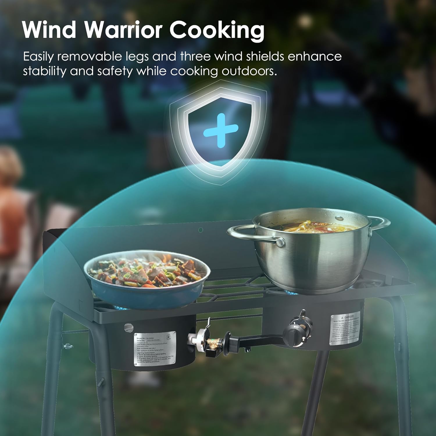 Red Mountain Valley Two Burner Outdoor Portable Camping Gas Stove with Removable Legs, Carrying Bag and Windshield, Camping Stove Propane for Cooking, CSA Certified, Outdoor Propane Burner 2 stove