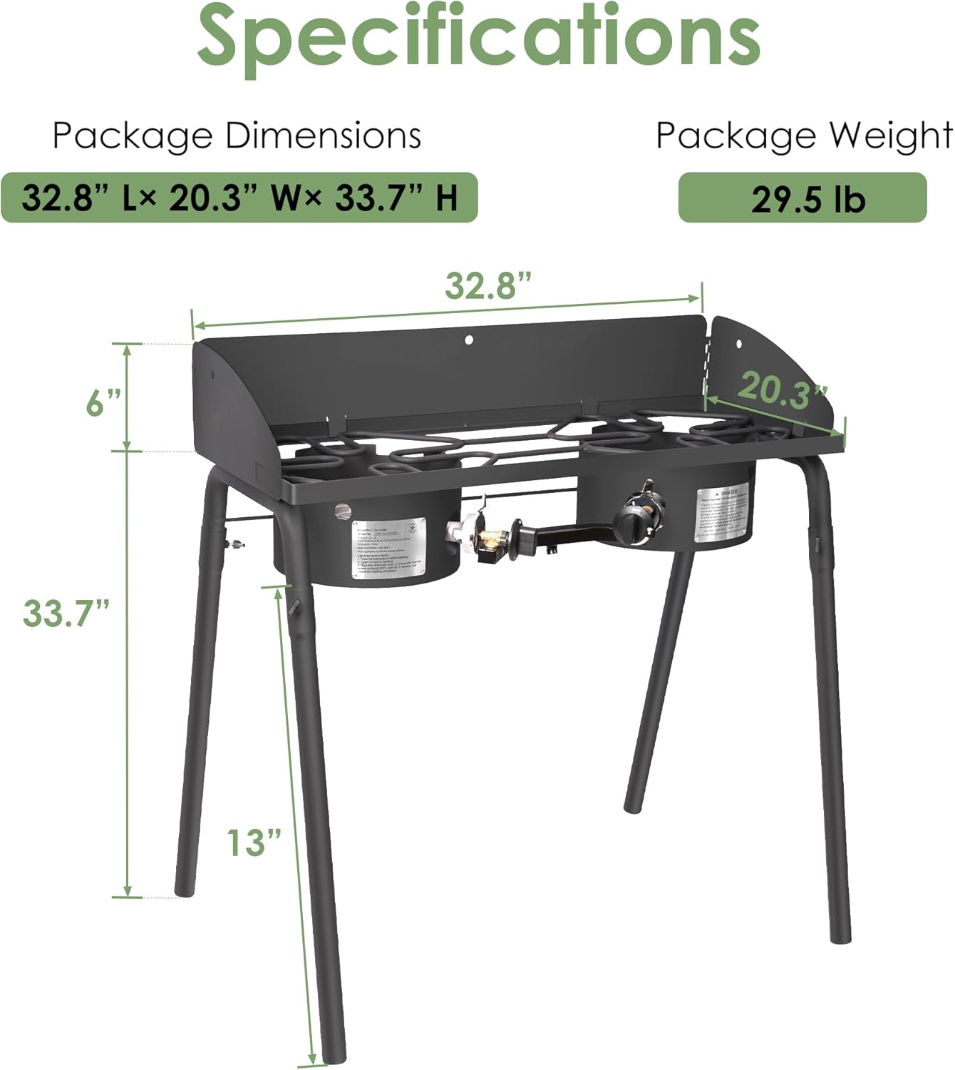 Red Mountain Valley Two Burner Outdoor Portable Camping Gas Stove with Removable Legs, Carrying Bag and Windshield, Camping Stove Propane for Cooking, CSA Certified, Outdoor Propane Burner 2 stove