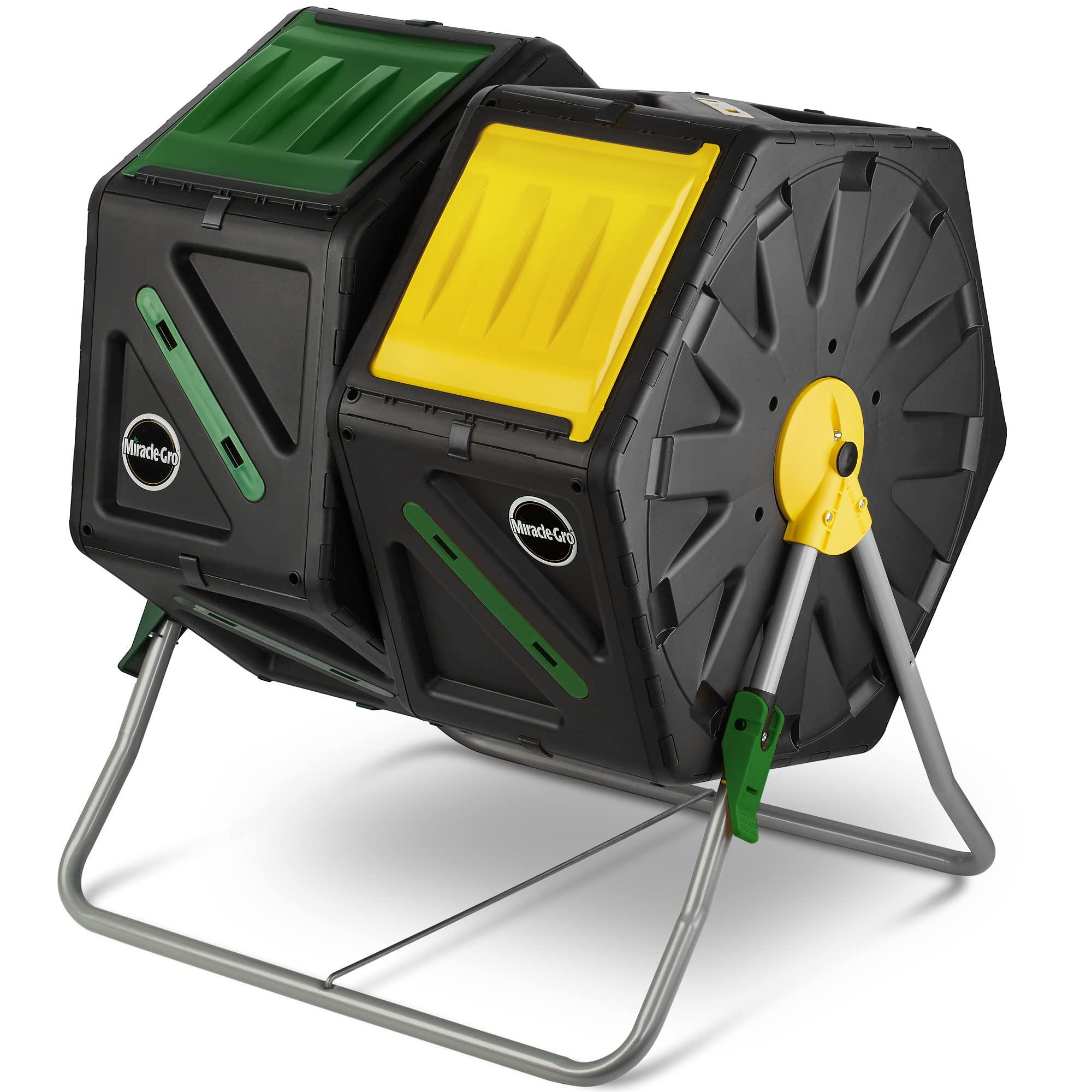 Miracle-Gro Dual Chamber Compost Tumbler  Easy-Turn, Heavy-Duty Outdoor Bin Composter with 2 Sliding Doors (2x18.5 Gal/70L 18.5 gallons x 2