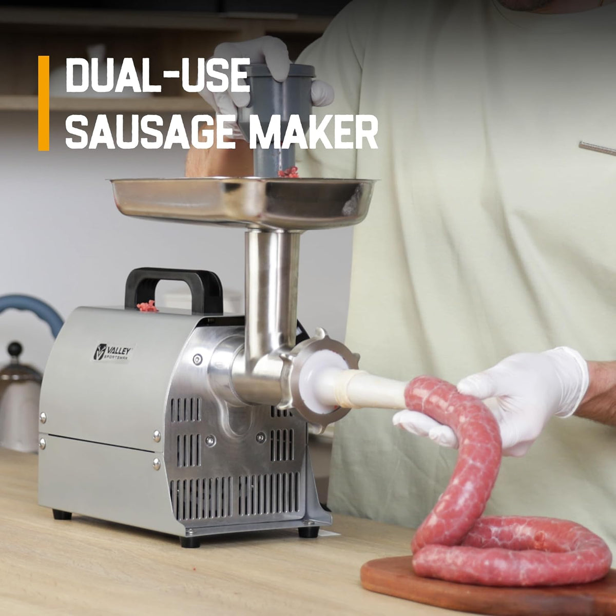 Valley Sportsman #8 Stainless Steel Electric Meat Grinder, 0.4 HP 300W, Copper Motor, Heavy Duty Industrial Meat Grinder, Ideal for Commercial and Regular Use