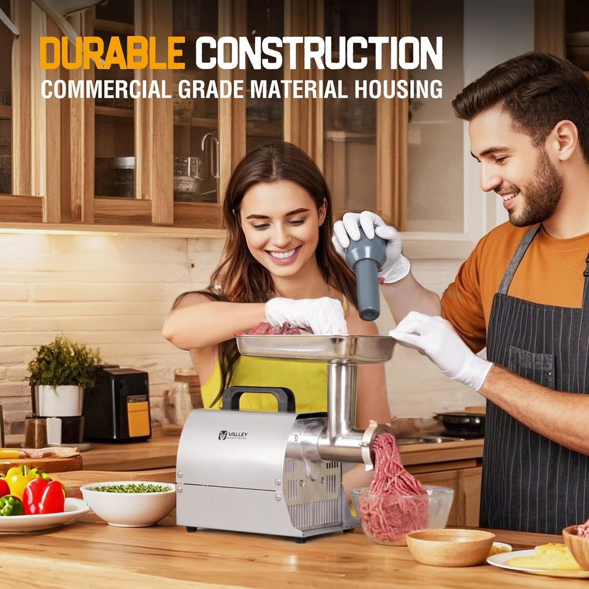 Valley Sportsman #8 Stainless Steel Electric Meat Grinder, 0.4 HP 300W, Copper Motor, Heavy Duty Industrial Meat Grinder, Ideal for Commercial and Regular Use