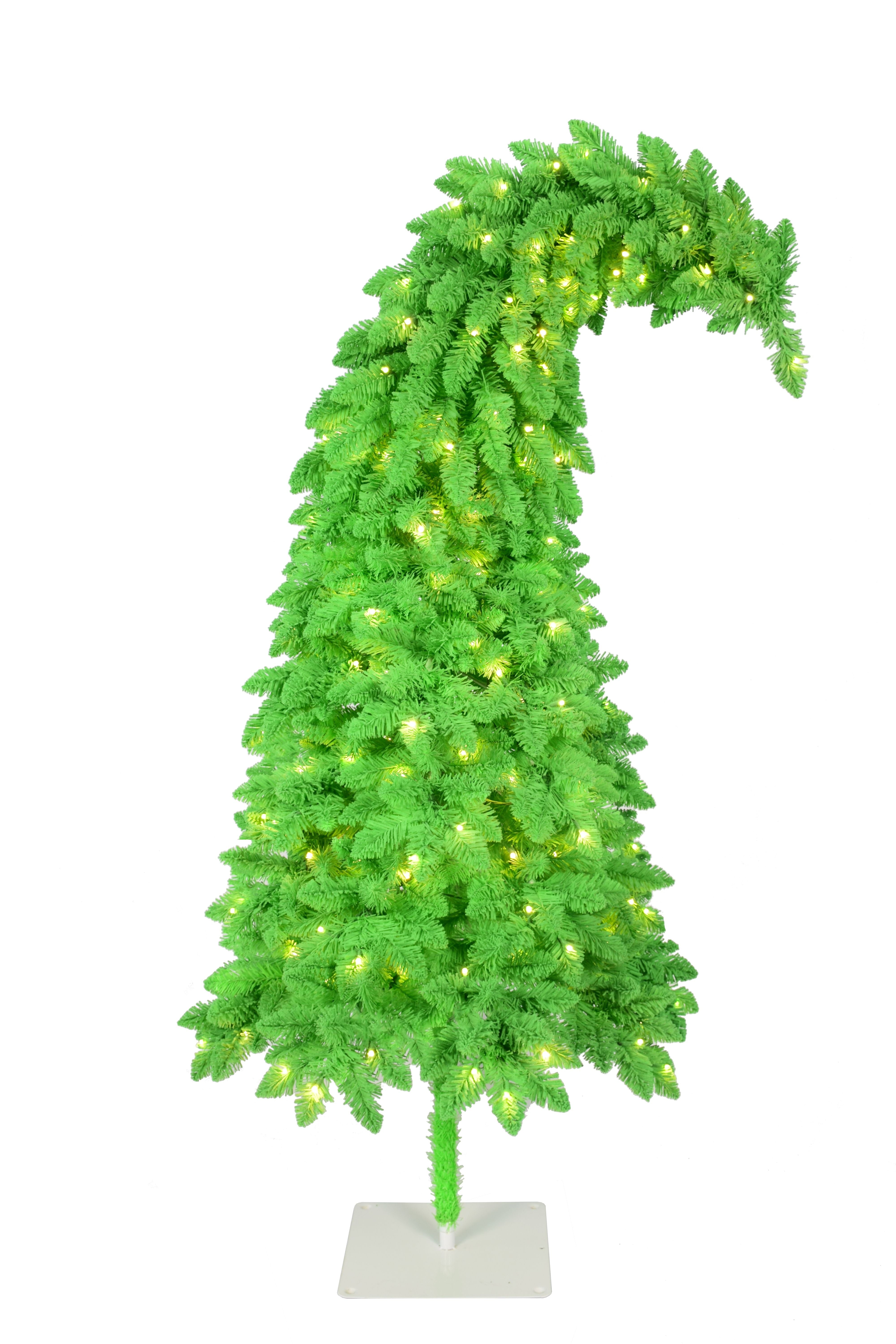 5ft Pre-Lit Green Flocked Curvy Christmas Tree, 230 Color Changing LED Lights