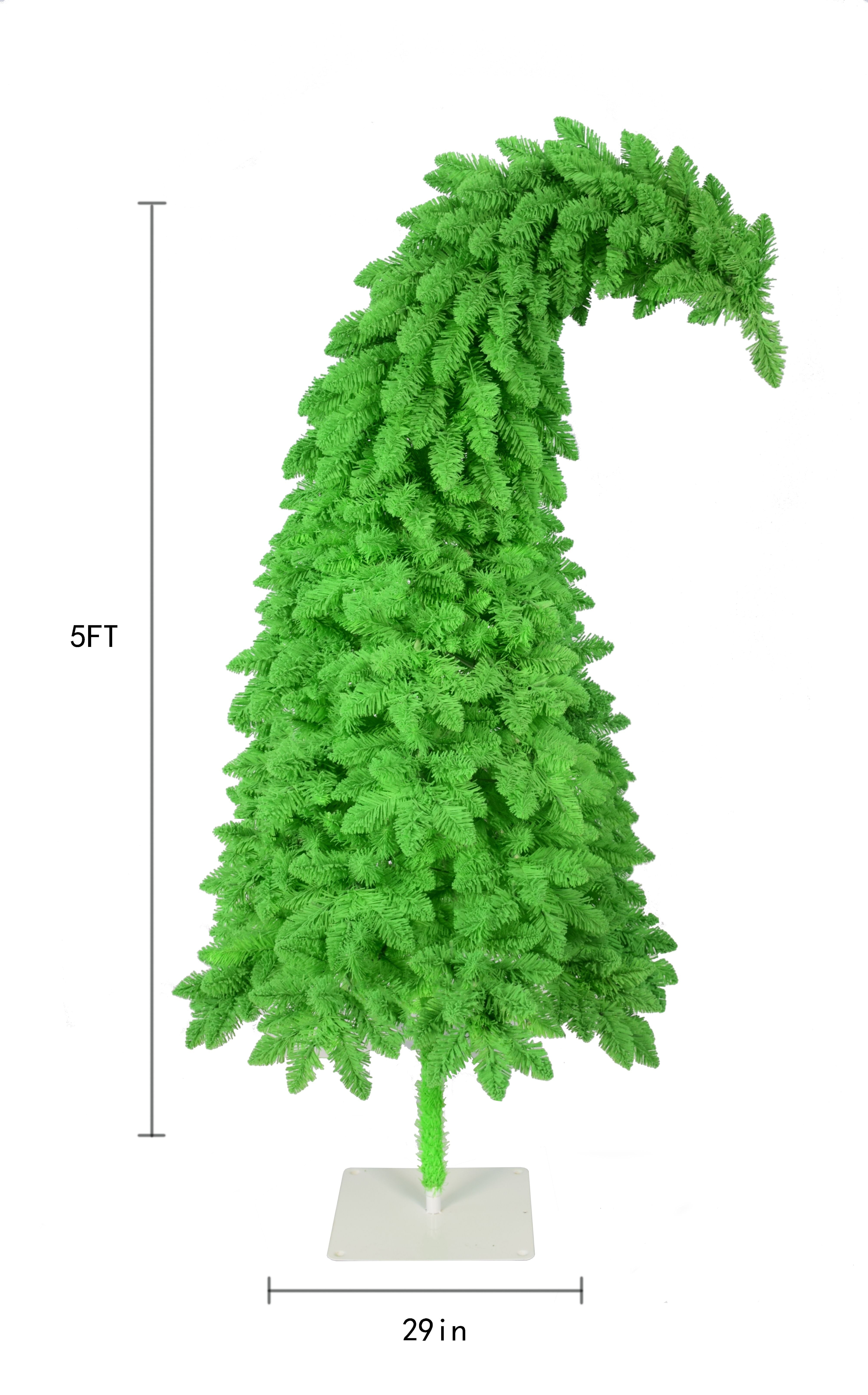5ft Pre-Lit Green Flocked Curvy Christmas Tree, 230 Color Changing LED Lights