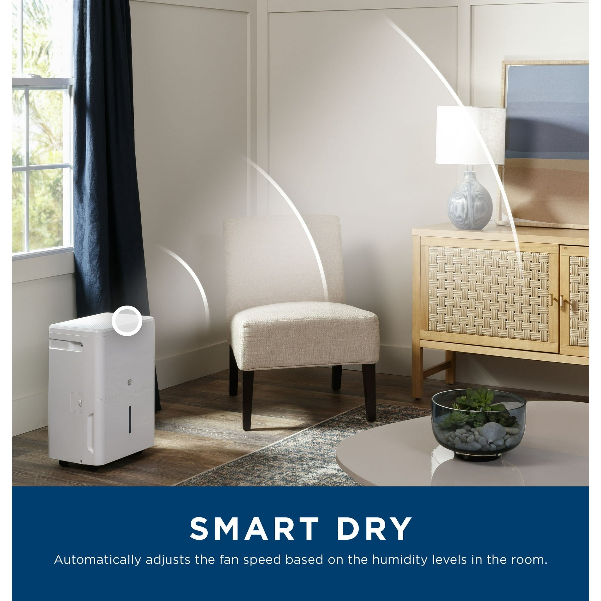 GE 50 Pint Portable Dehumidifier with Built-in Pump and Smart Dry for Wet Spaces (Refurbished)