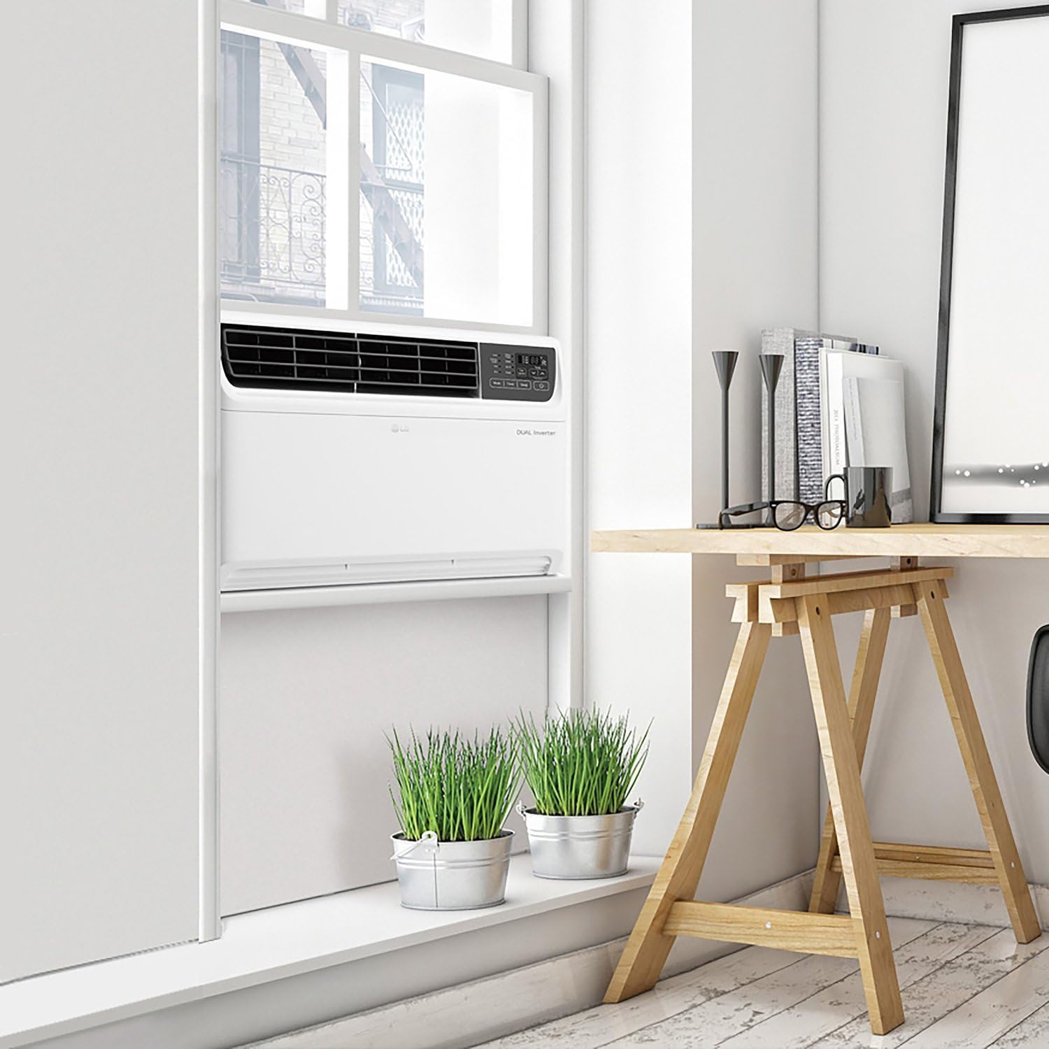 LG 22,000 BTU Dual Inverter Smart Window Air Conditioner, 230V, Cools 1,300 Sq. Ft. with Remote and Wi-Fi Enabled in White (Refurbished)