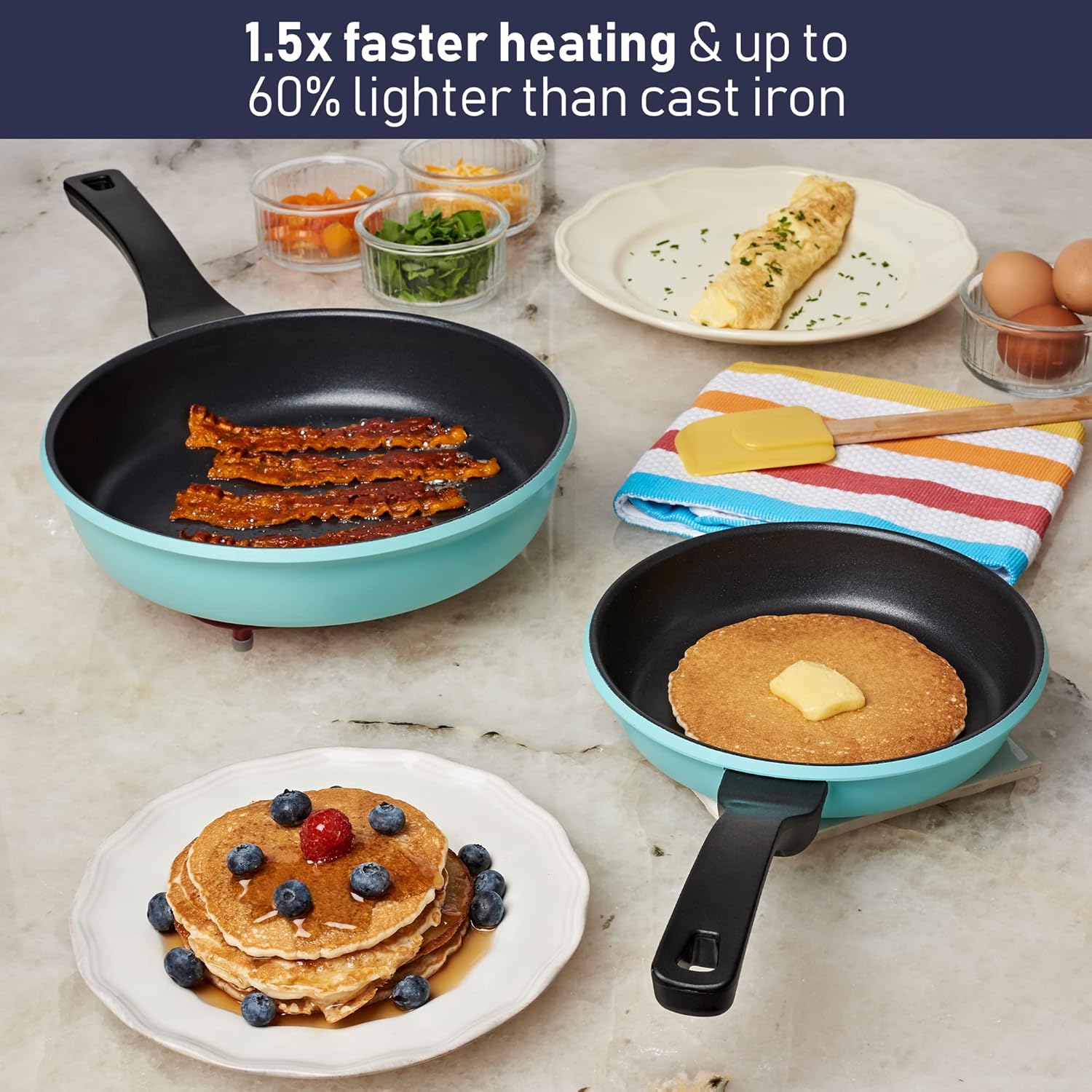 Retro by Bergner - 2 Pc, 10" & 12" Cast Aluminum Non Stick Fry Pans Set, Champagne