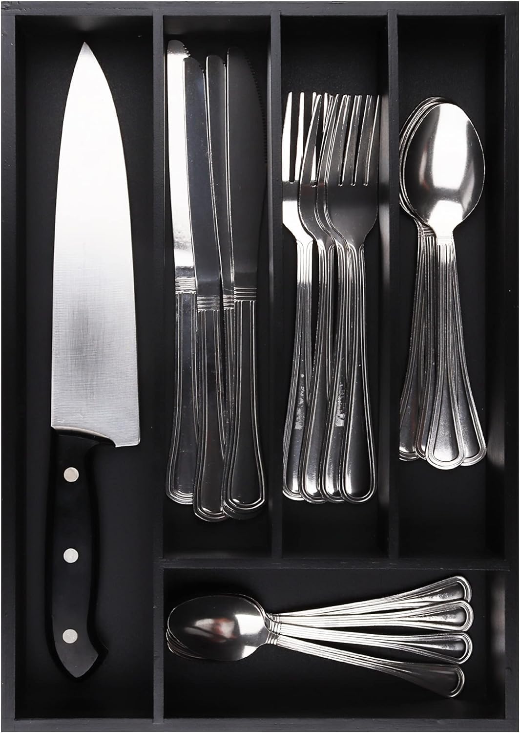 Pristine Bamboo Silverware Organizer - Kitchen Drawer Organizer and Kitchenware Organizer - Cutlery Tray - Cutlery, Utensil and Silverware Holder - Silverware Drawer Drawer (5-Slots, Black)
