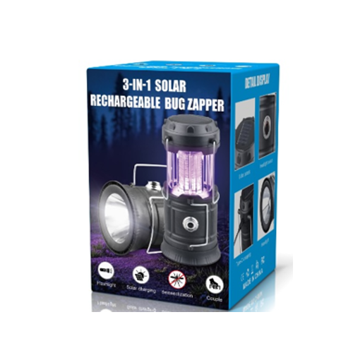 3-in-1 Solar Rechargeable Bug Zapper Lantern, 2 Pack