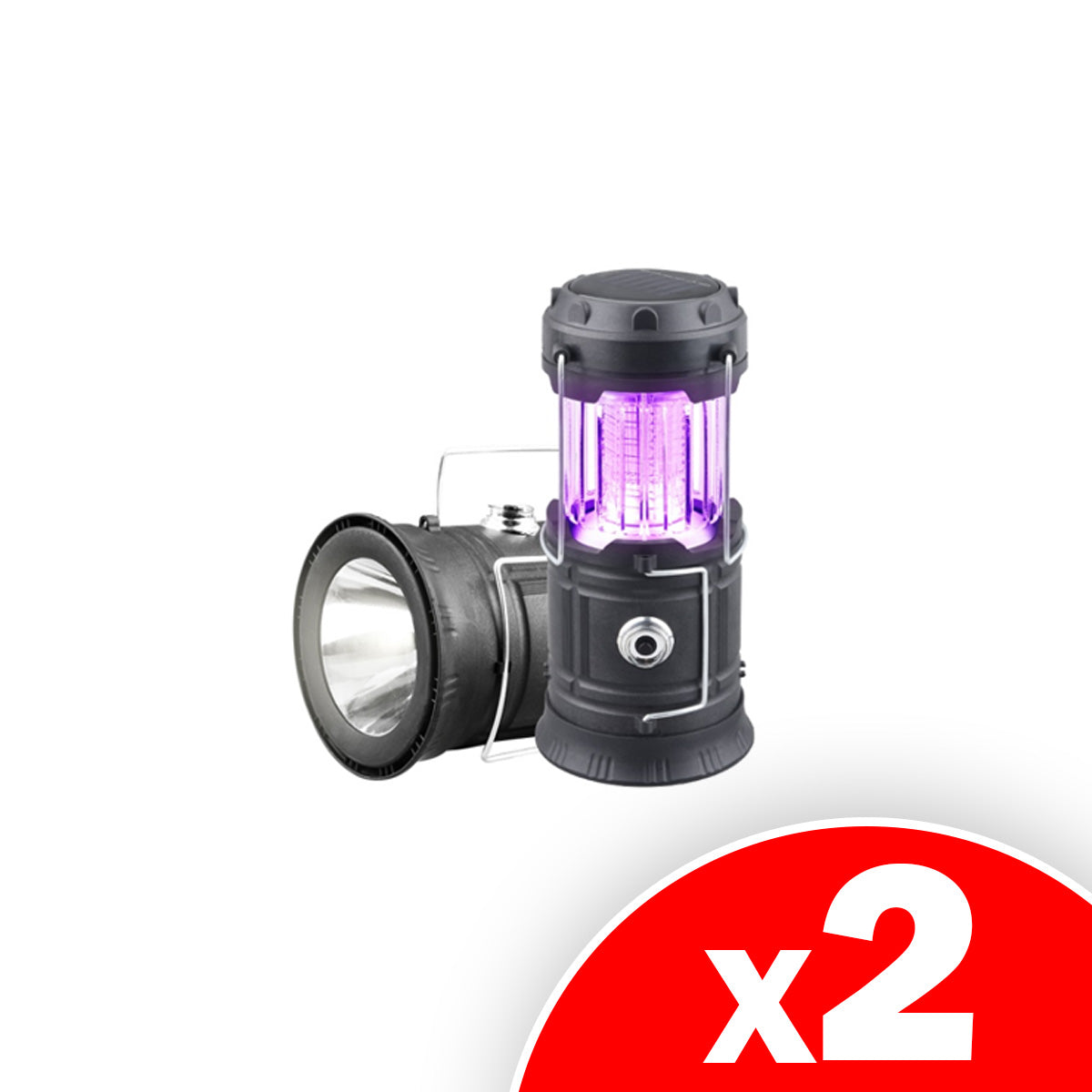 3-in-1 Solar Rechargeable Bug Zapper Lantern, 2 Pack