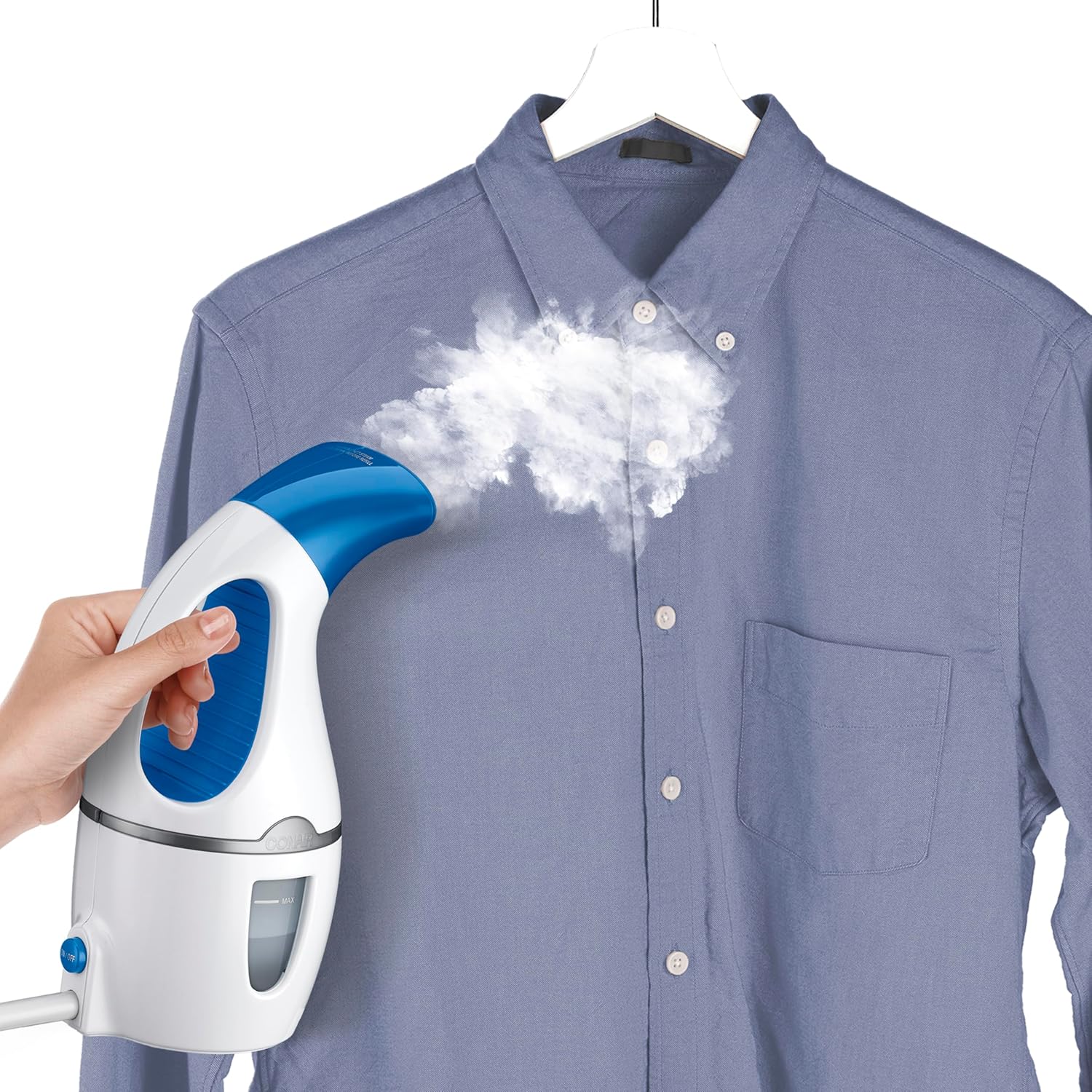 Conair Complete Steam Hand Held Fabric Steamer, 1100W, White/Blue