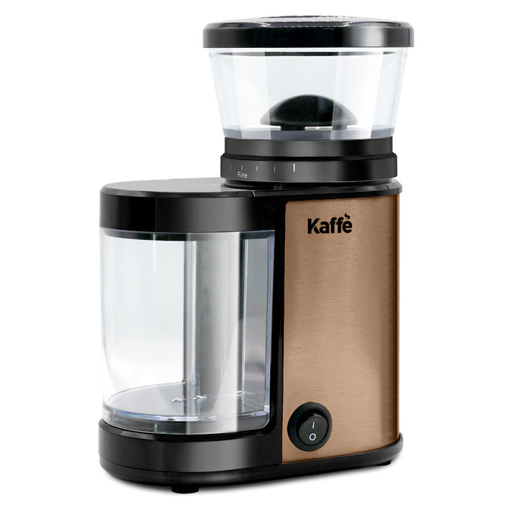 Kaffe Electric Burr Coffee Grinder (5.5oz) w/Adjustable Coarseness Settings - Flat Burr - Precision Coffee Bean Grinder for Home Use - Copper