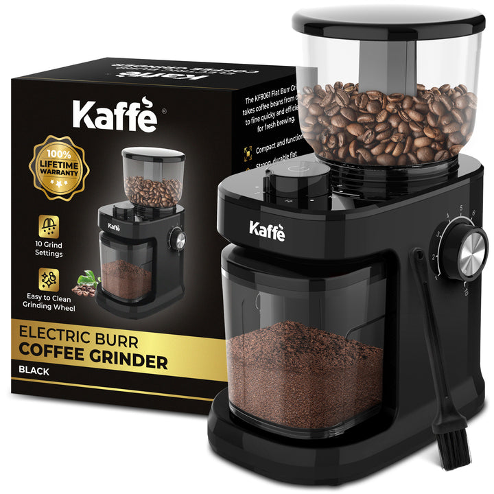 Kaff Electric Burr Coffee Grinder (5.5oz) w/Adjustable Coarseness Settings - Flat Burr - Precision Coffee Bean Grinder for Home Use - Black