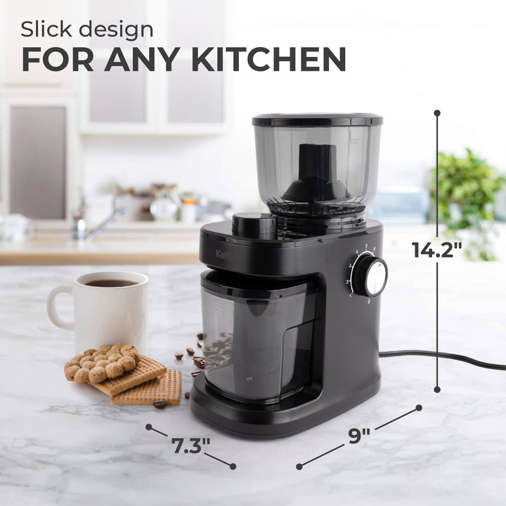 Kaff Electric Burr Coffee Grinder (5.5oz) w/Adjustable Coarseness Settings - Flat Burr - Precision Coffee Bean Grinder for Home Use - Black