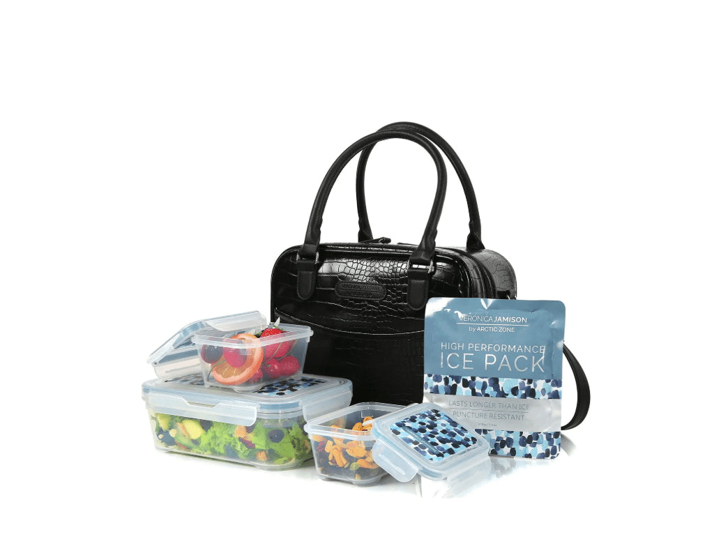 Veronica Jamison Hampton Faux Leather Lunch Tote by Arctic Zone, Lunch Bag with Food Storage & Ice Pack