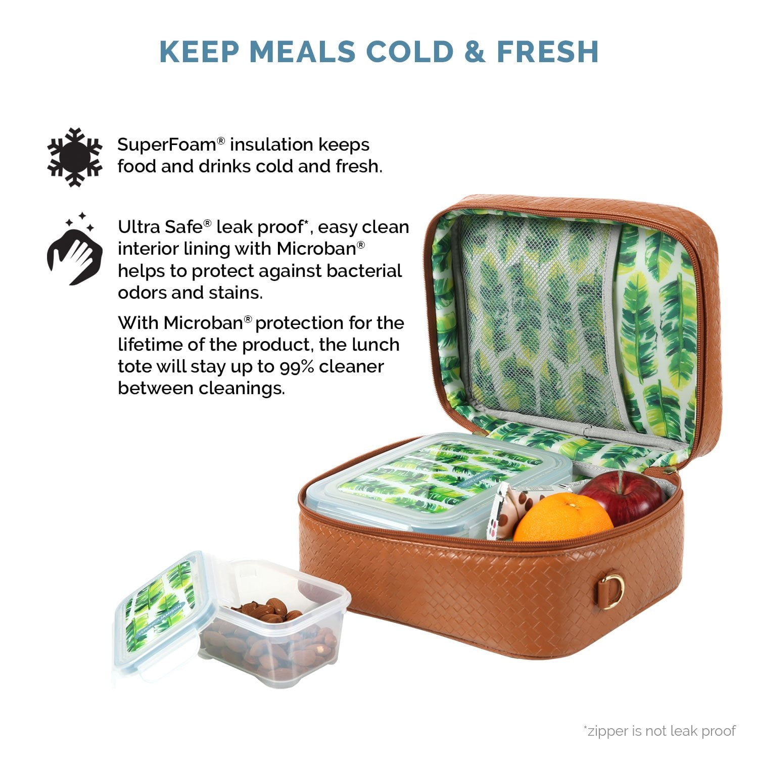 Veronica Jamison Hampton Faux Leather Lunch Tote by Arctic Zone, Lunch Bag with Food Storage & Ice Pack