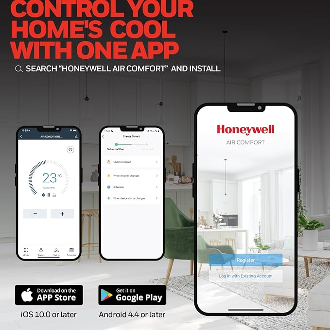 Honeywell 13,500 BTU Slim & Smart WiFi Portable AC with Fan, Dehumidifier, Alexa/Google Home Voice Control  Cools Up to 660 Sq. Ft