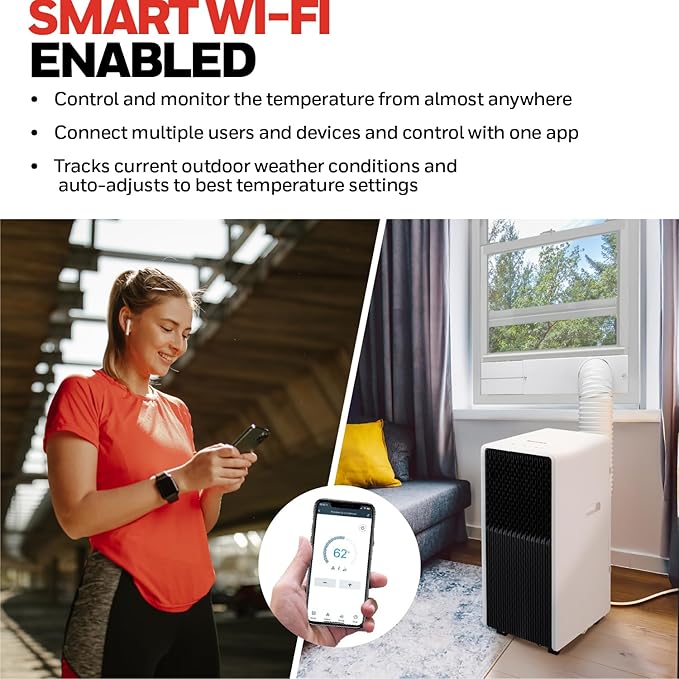 Honeywell 13,500 BTU Slim & Smart WiFi Portable AC with Fan, Dehumidifier, Alexa/Google Home Voice Control  Cools Up to 660 Sq. Ft