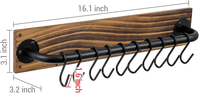 MyGift Hat Rack for Baseball Cap Hanger with 10 Hooks, Deluxe Urban Industrial Burnt Solid Wood and Matte Black Metal Pipe Wall Mounted Cap Holder Organizer Hat Display Rack, Set of 2