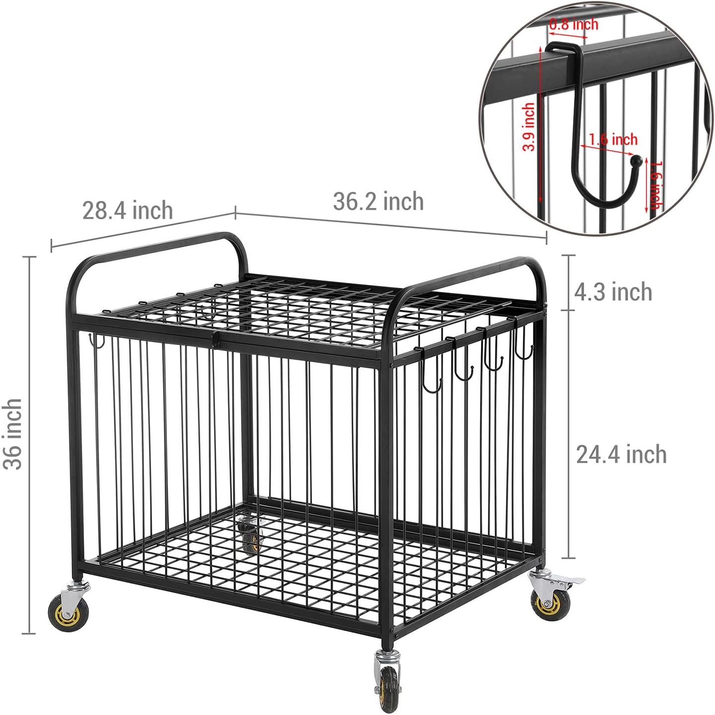 MyGift Large Capacity Metal Rolling Multi Sports Ball Cage Storage Hopper, Gym Equipment Basket Cart with Lockable Latch, Heavy Duty Caster Wheels, and 8 Accessory Hooks Black