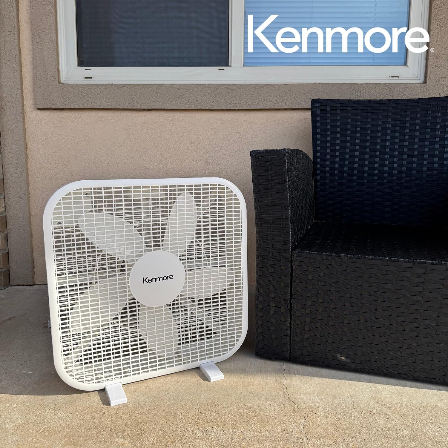 Kenmore Box Fan - 20" White, 3 Speed Cooling & Airflow, Square Floor Fan, Portable Carry Handle, Mechanical Controls, 5 Blades, Home-Office-Garage