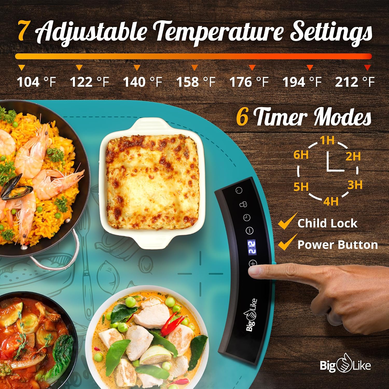 Warming Mat for Food - Full Surface Fast Heating Food Warming Mats for Countertop, 7 Temp Settings Pad, Silicone Electric Warmer Tray, Roll Up Portable Heating Trays for Buffets Party