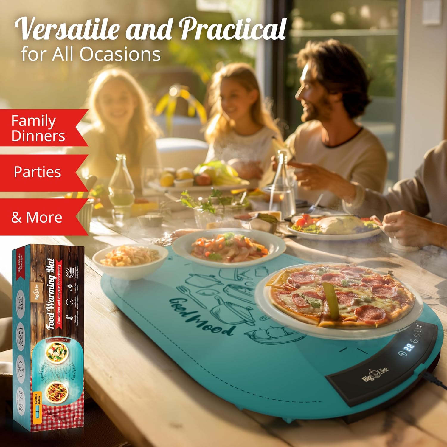 Warming Mat for Food - Full Surface Fast Heating Food Warming Mats for Countertop, 7 Temp Settings Pad, Silicone Electric Warmer Tray, Roll Up Portable Heating Trays for Buffets Party