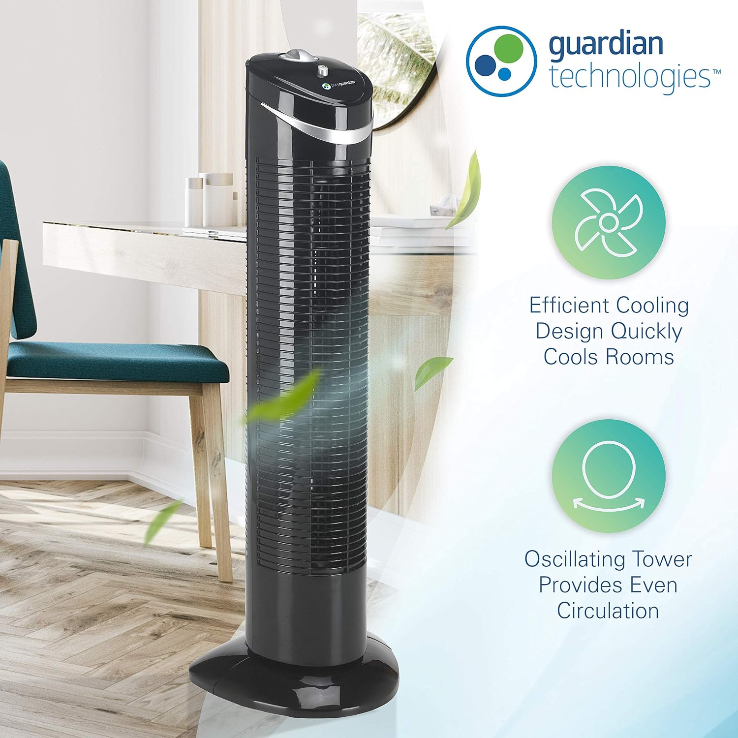 PureGuardian 29" Oscillating 3-Speed Space-Saving Tower Fan, TF2113B