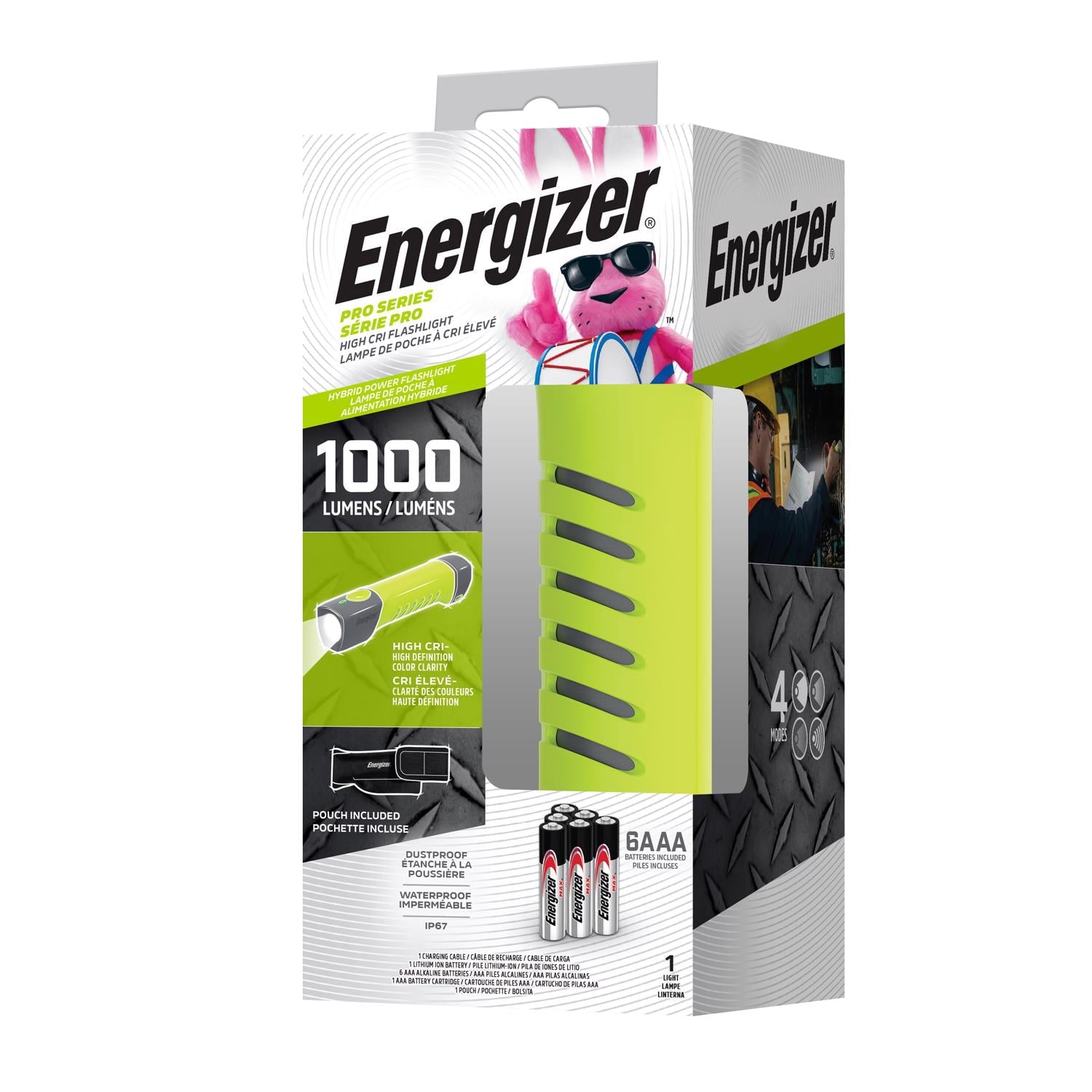 Energizer Hybrid Pro Series 1000 Lumens LED Flashlight, Gray/Green