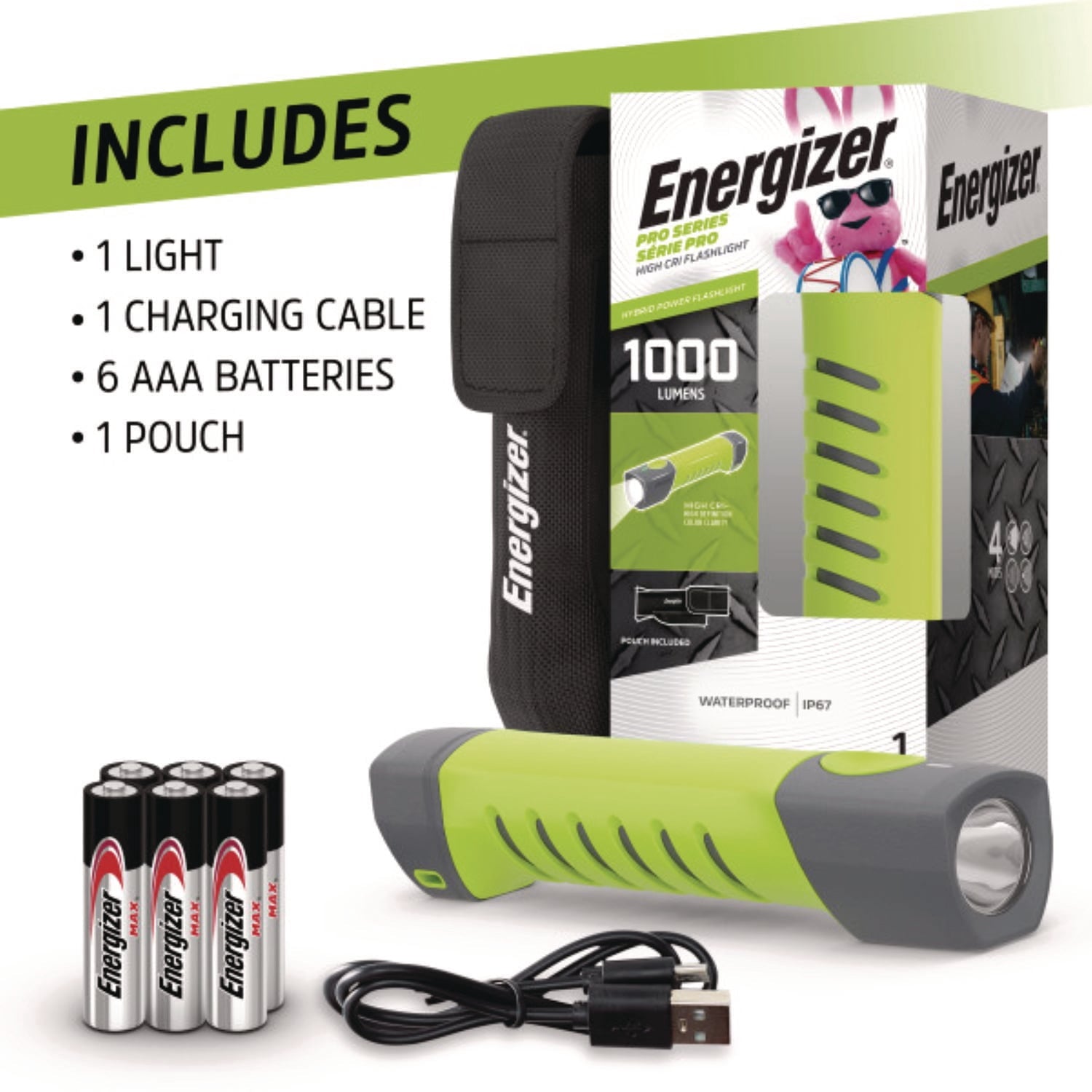 Energizer Hybrid Pro Series 1000 Lumens LED Flashlight, Gray/Green