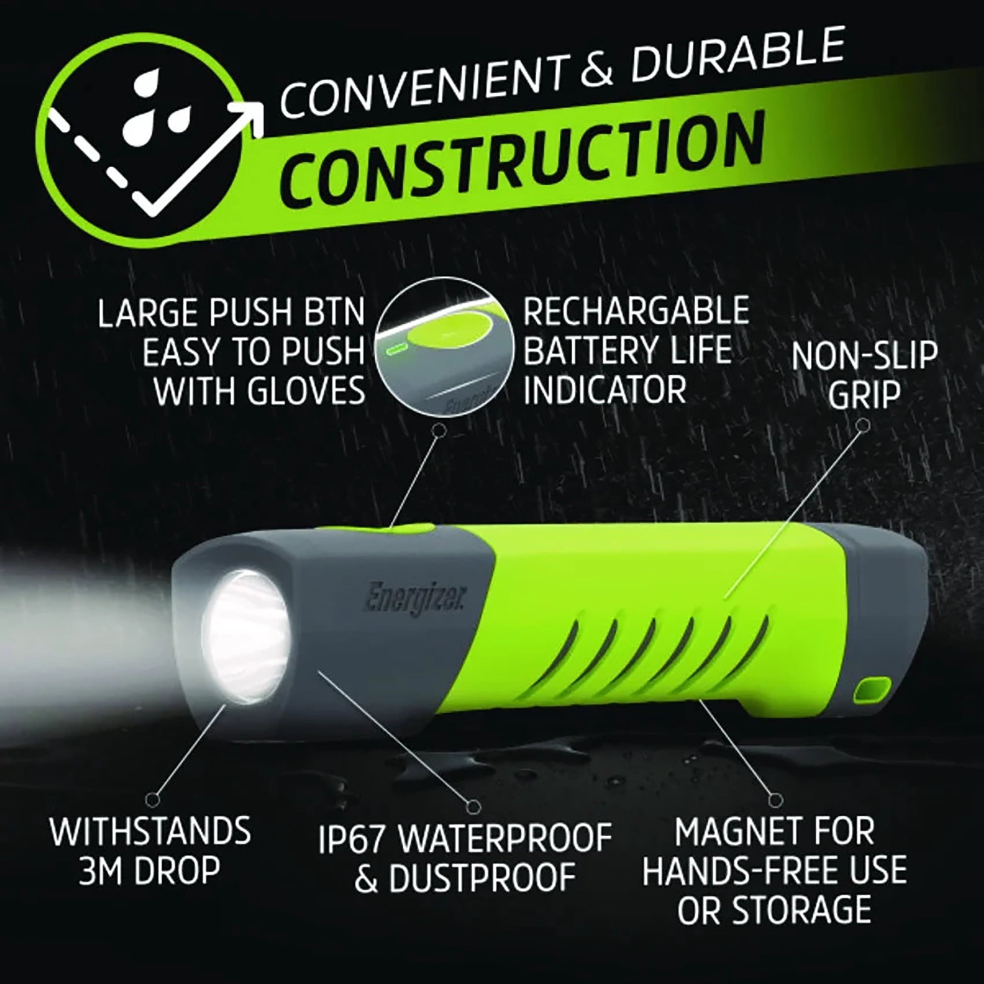 Energizer Hybrid Pro Series 1000 Lumens LED Flashlight, Gray/Green
