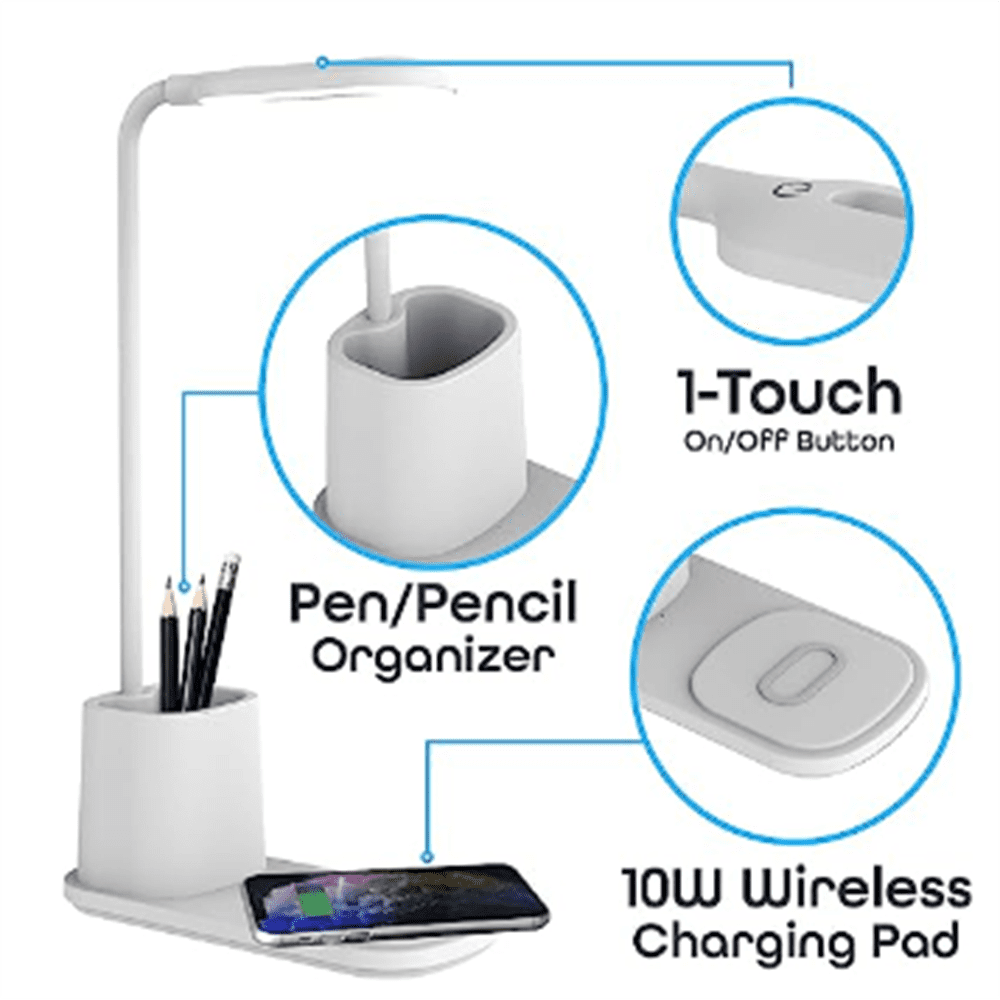 Aduro U-Light LED Desk Lamp with Wireless Charger Dimmable Eye-Caring Desktop Lamp with Organizer & 3 Brightness Levels