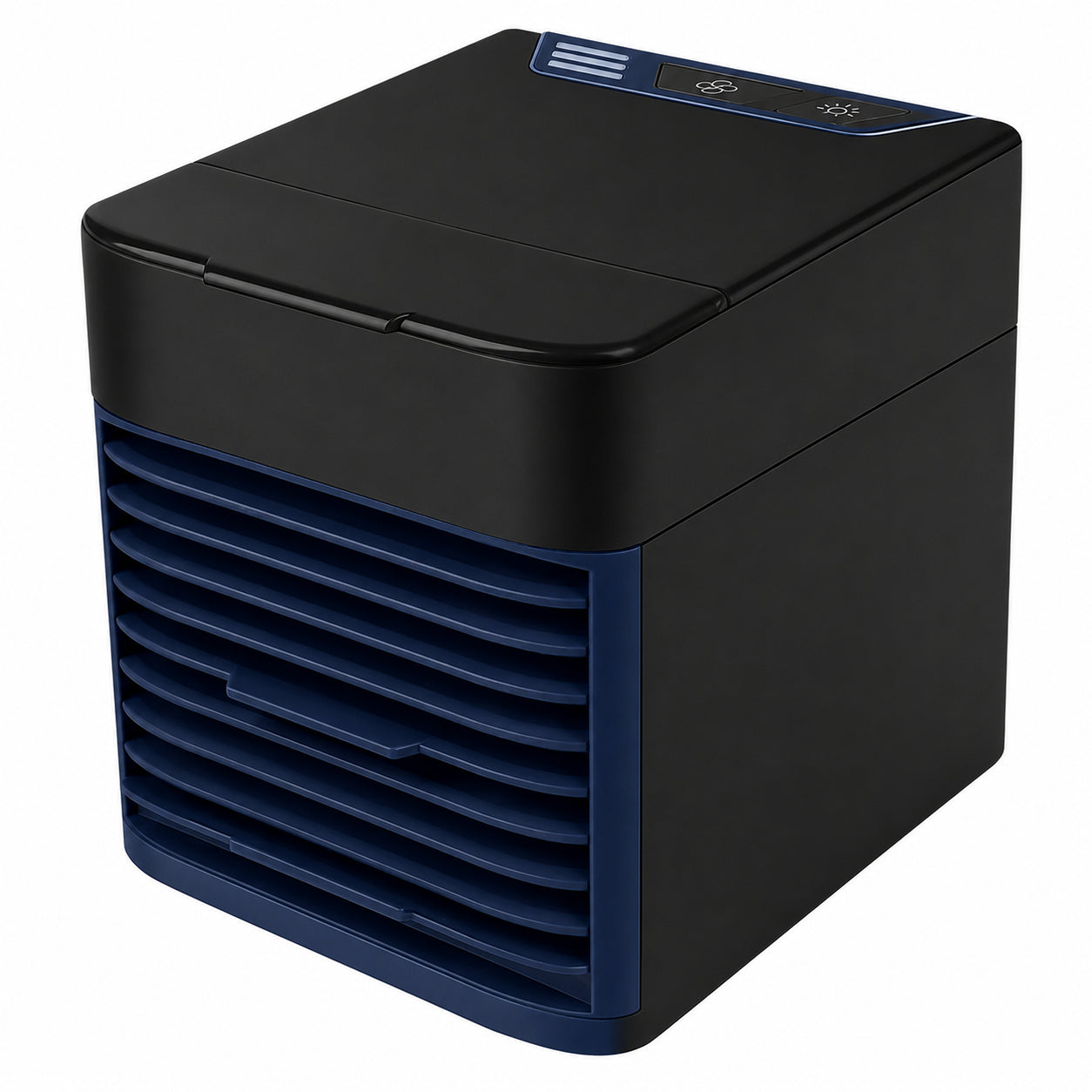 Portable Air Conditioner Fan, Personalized Climate Control, Extended Cooling Capability 3-in-1 USB Desktop Air conditioner with 7 Led Light Colors, Black/Navy