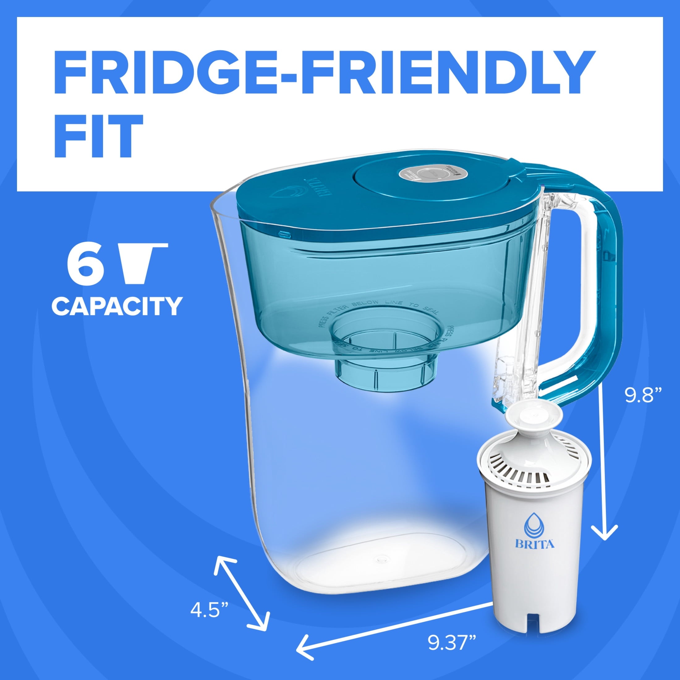 Brita Small 6 Cup Denali Water Filter Pitcher with 1 Brita Standard Filter, Made Without BPA, Mazarine Blue