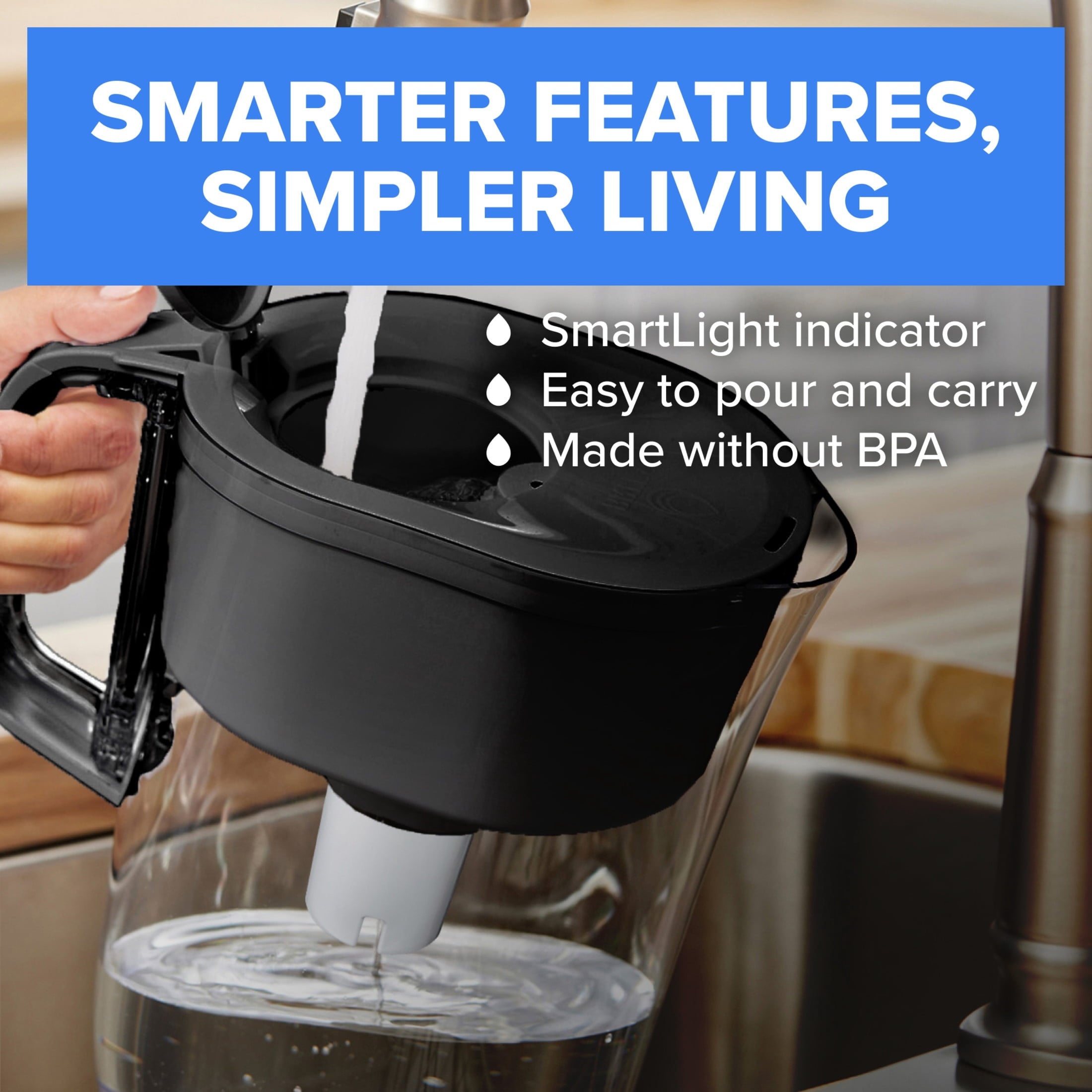 Brita Small 6 Cup Denali Water Filter Pitcher with 1 Brita Standard Filter, Made Without BPA, Mazarine Blue