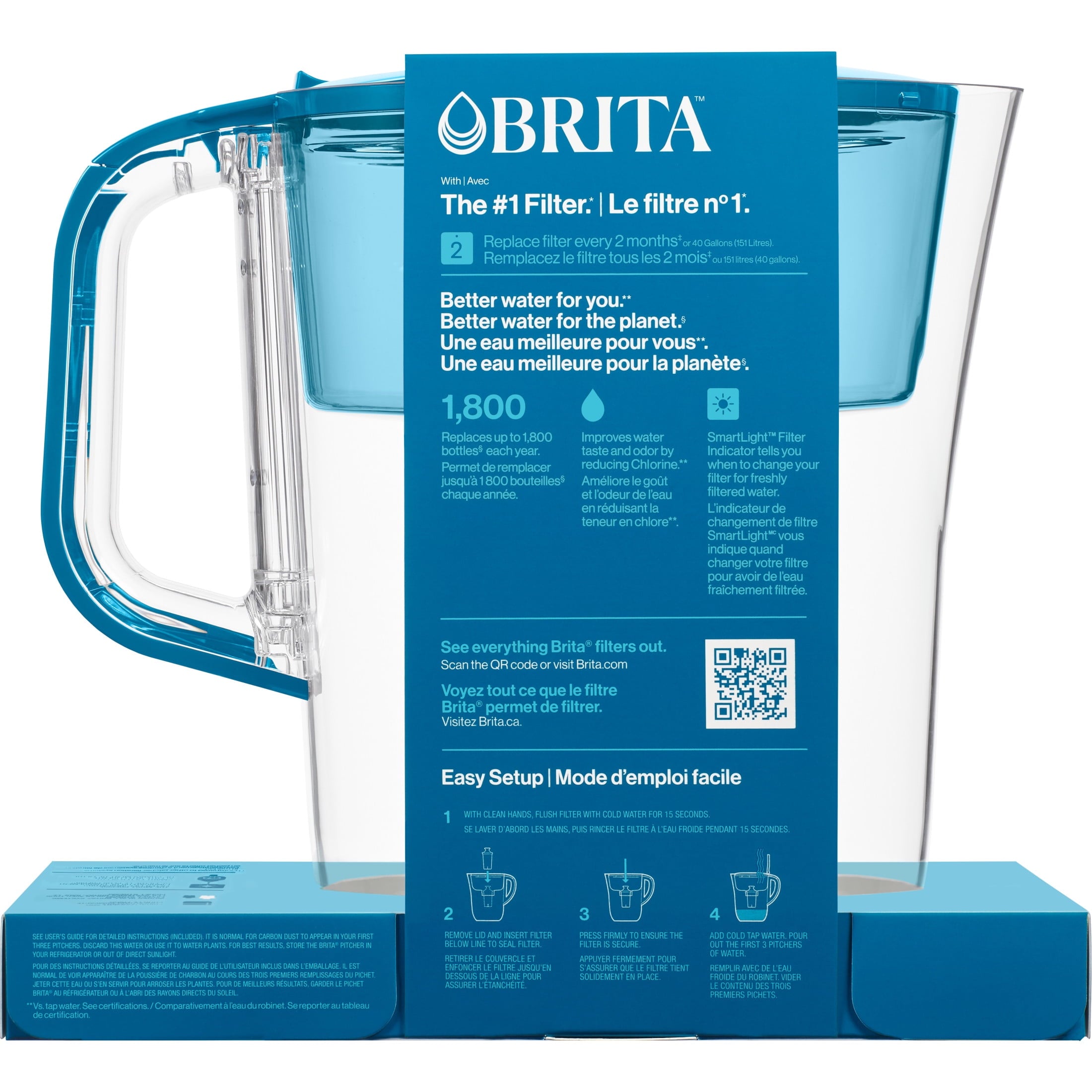 Brita Small 6 Cup Denali Water Filter Pitcher with 1 Brita Standard Filter, Made Without BPA, Mazarine Blue