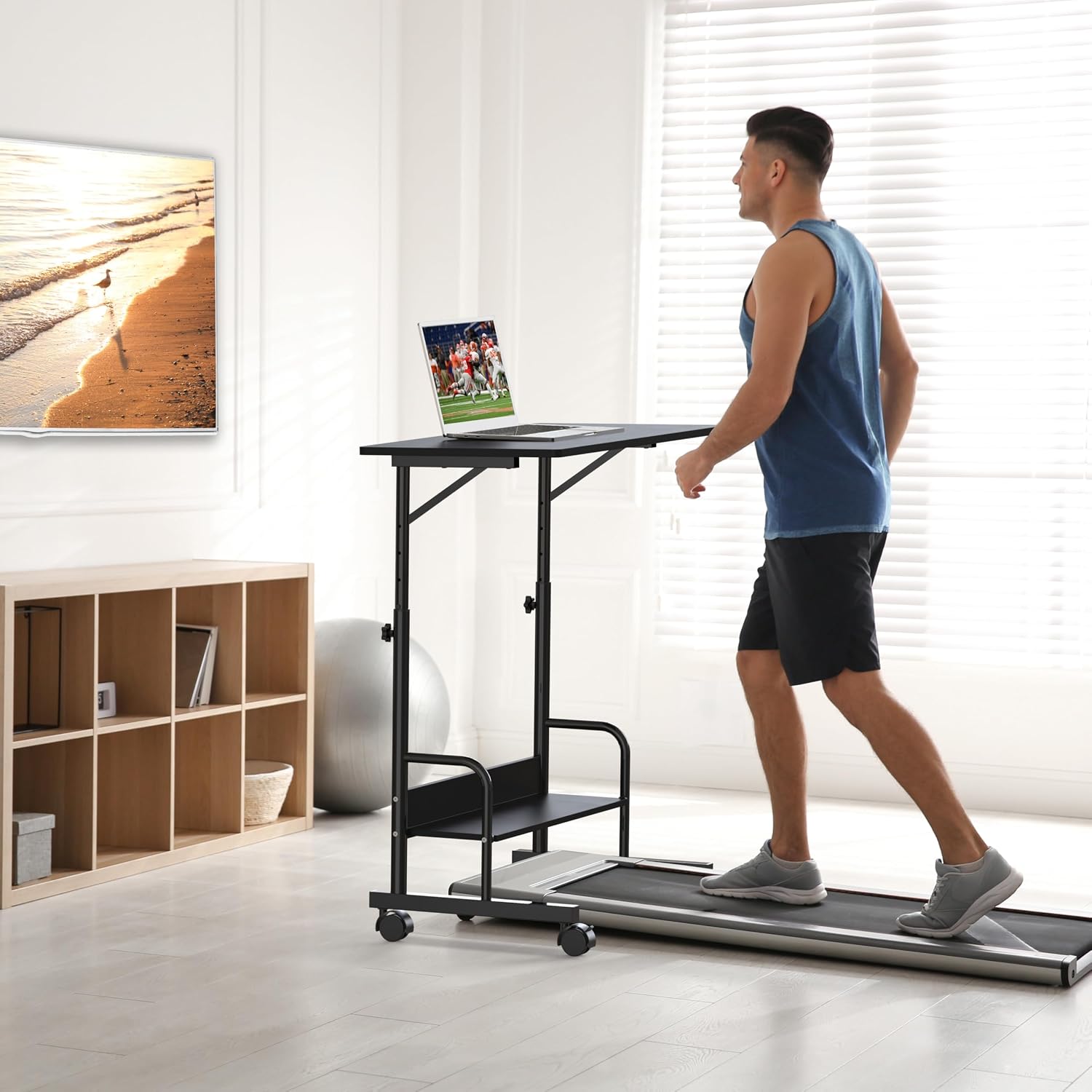Height Adjustable Mobile Standing Desk Laptop Workstation for Walking Pad Treadmill, 30.5" to 40.5"  Black