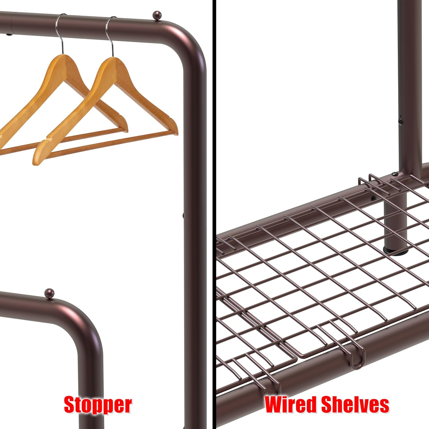 Simple Houseware Double Rod Clothing Garment Rack with Industrial Pipe and Bottom Shelves, Bronze